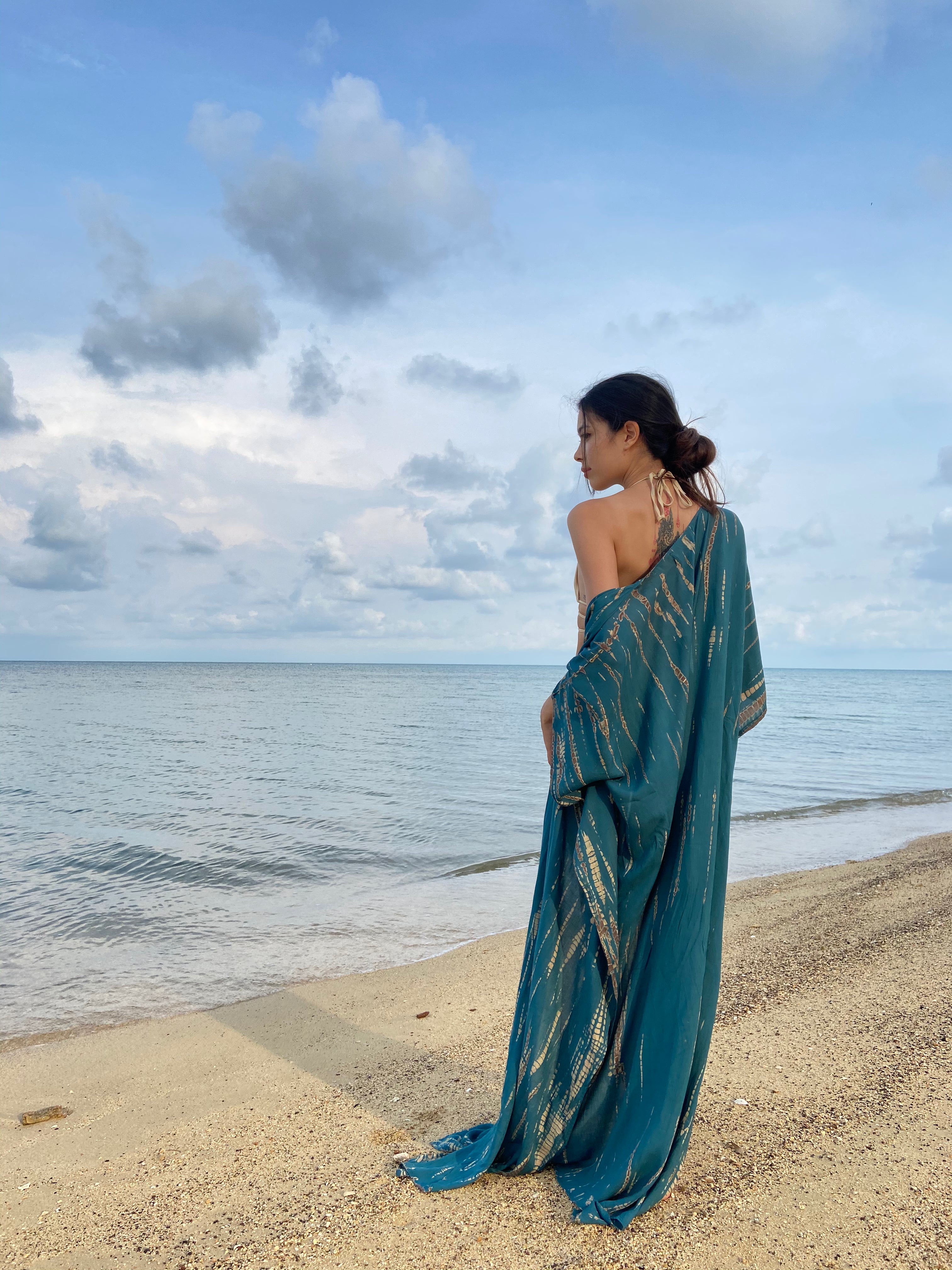Maya Tie Dye Kaftan Kimono - Teal