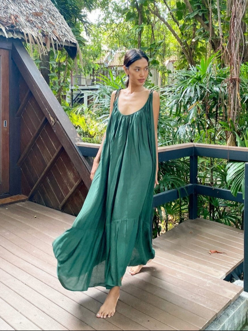 Unleash your inner fashionista with our Green Backless Maxi Dress from Mali - Shop now and stun the crowd!