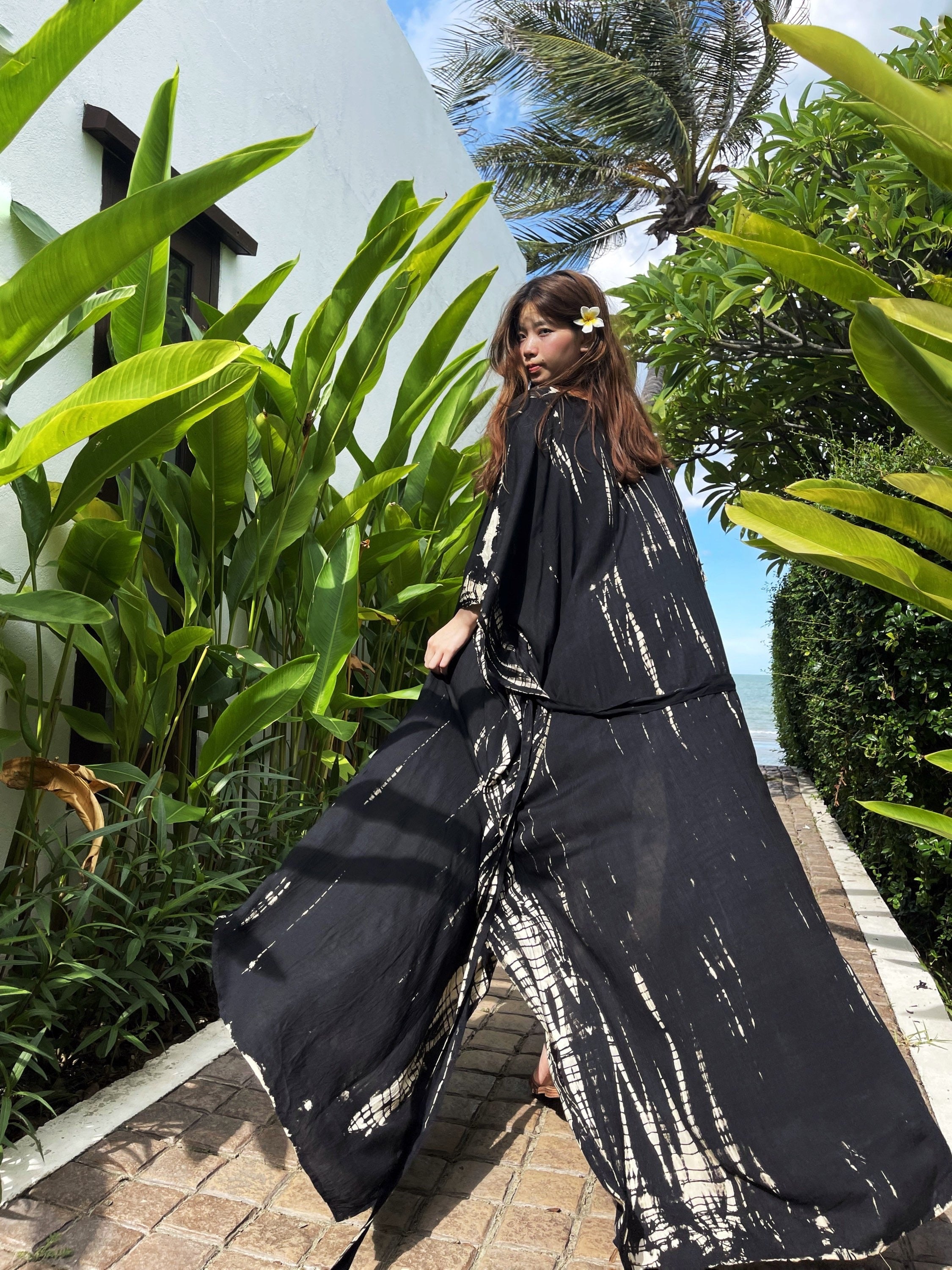 Shop black tie dye kimono robe | long kimono robe Coco de Chom