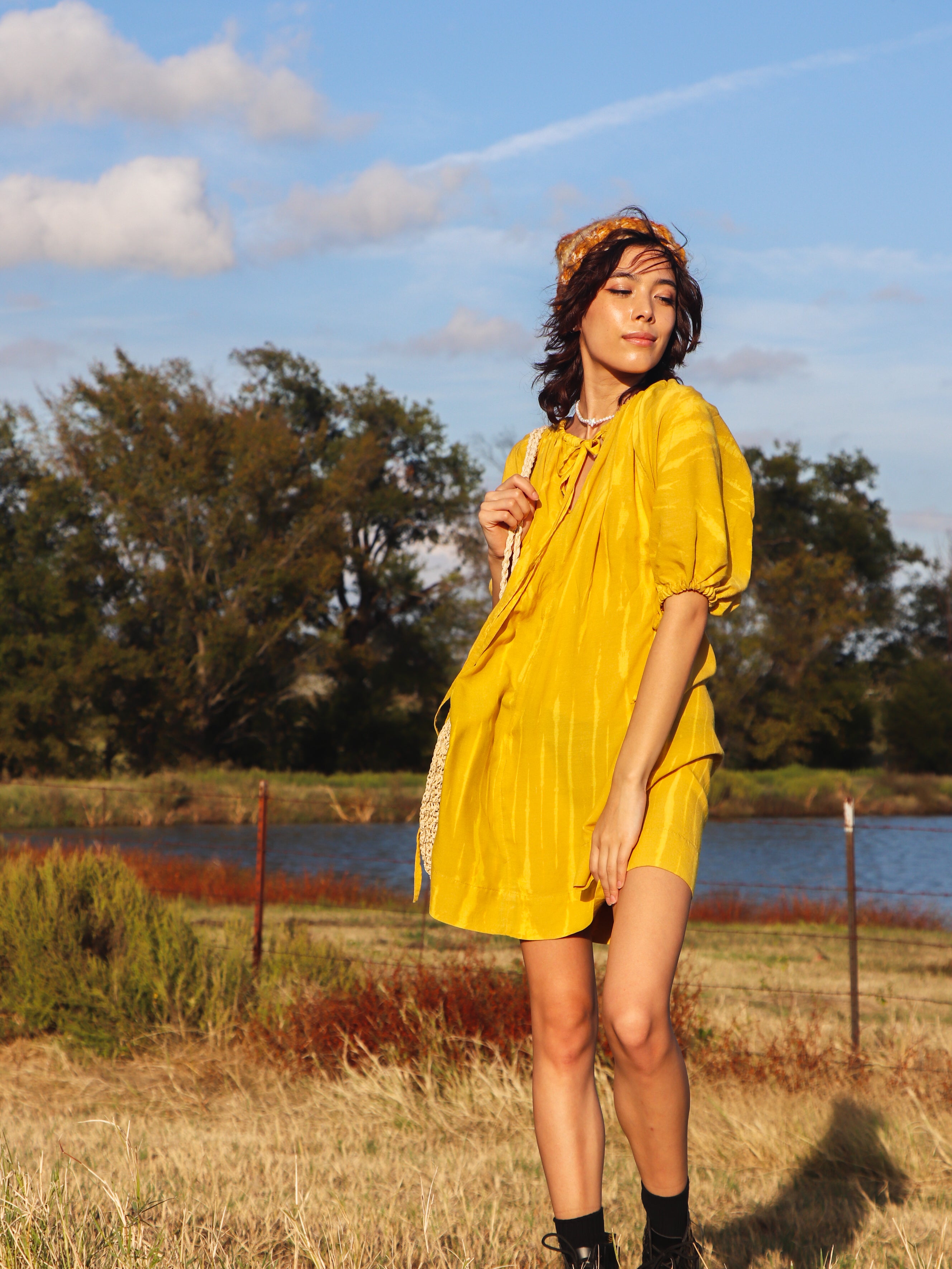 Luna Tie Dye Mini Dress - Mustard