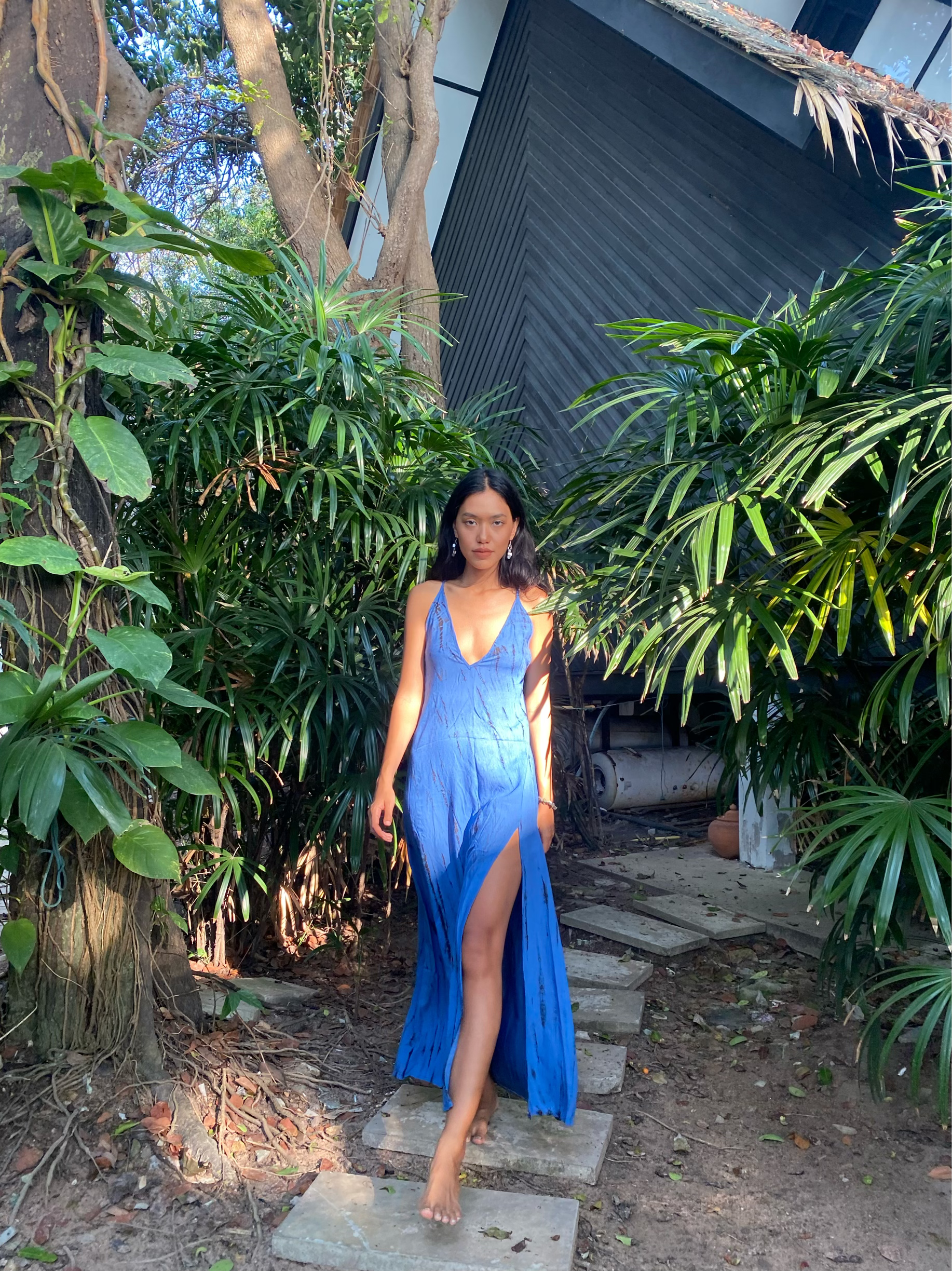 Lulu Tie Dye Slip Maxi Dress - Blue