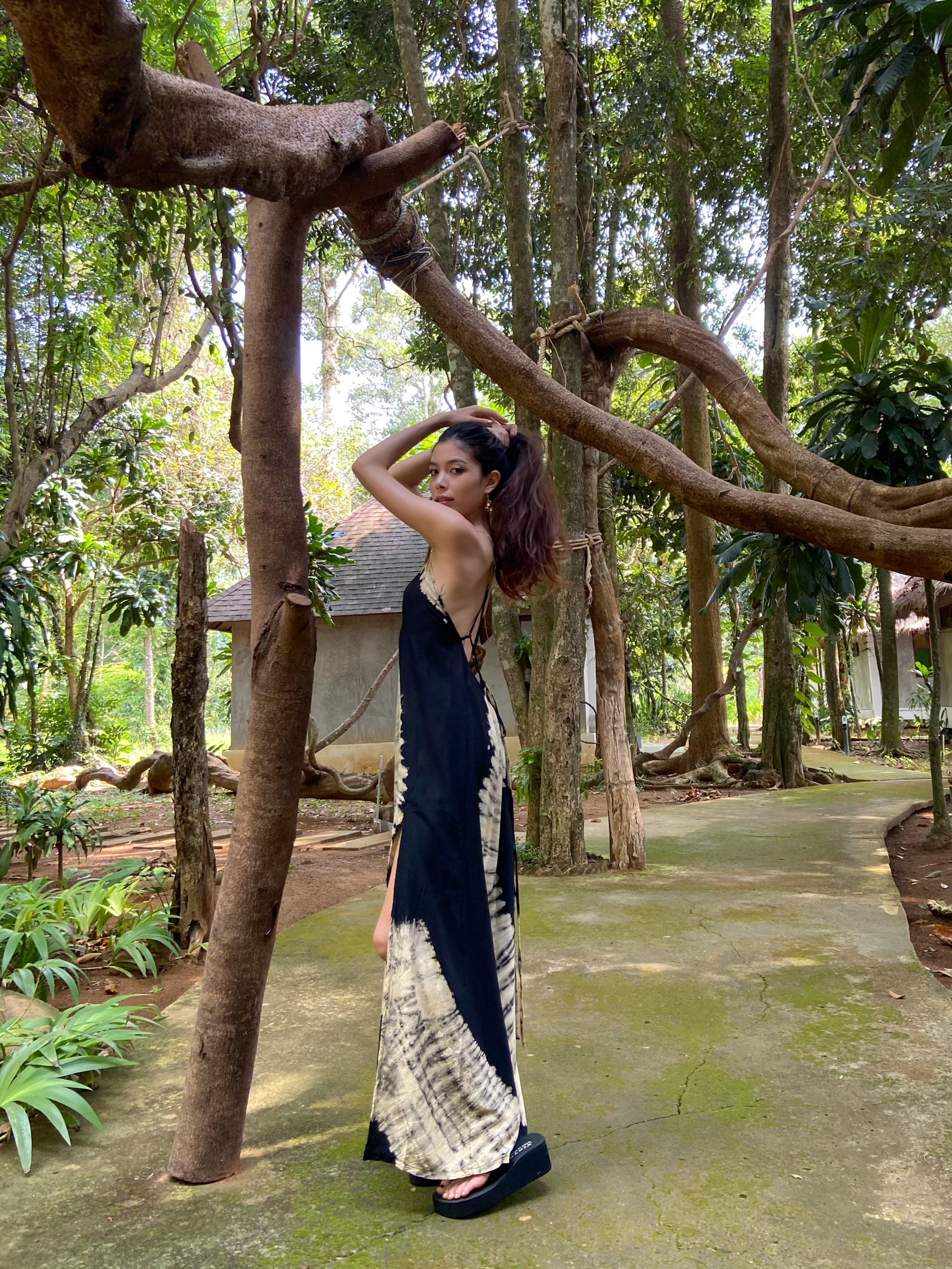 Lulu Tie Dye Slip Maxi Dress - Black/Beige
