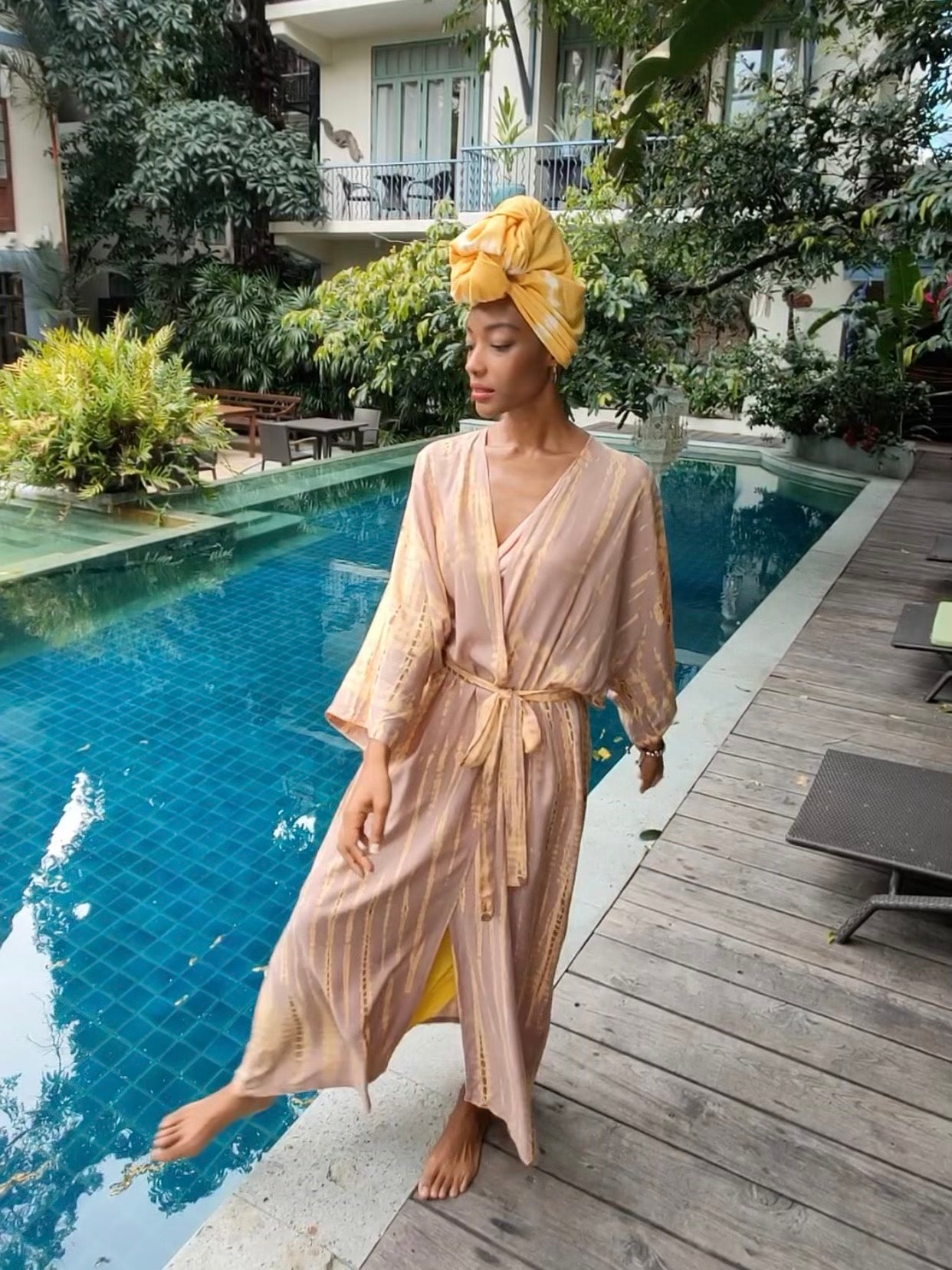 Manee Tie Dye Kimono Robe - Sand