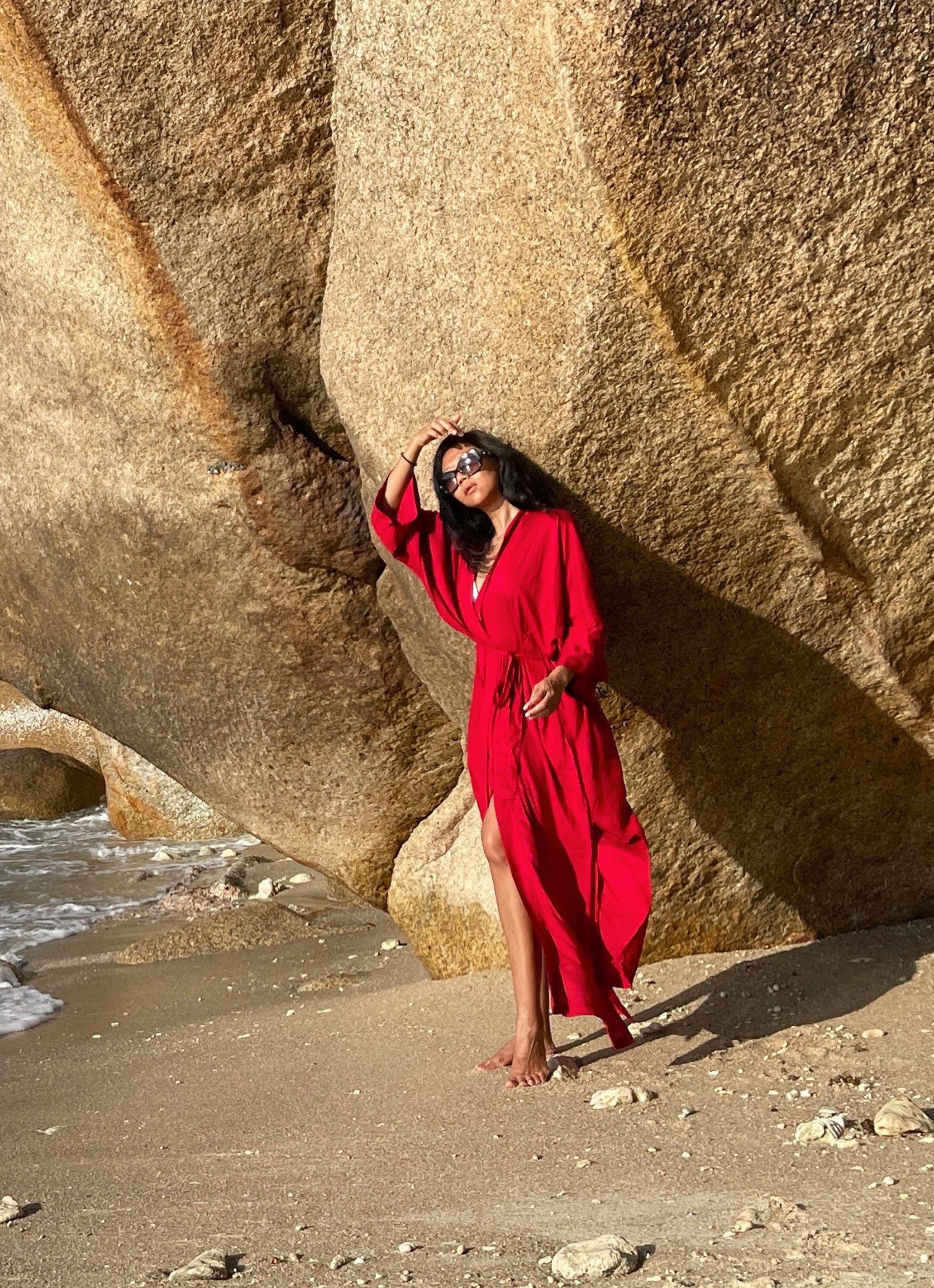 Grace - Long Kimono Robe - Burgundy