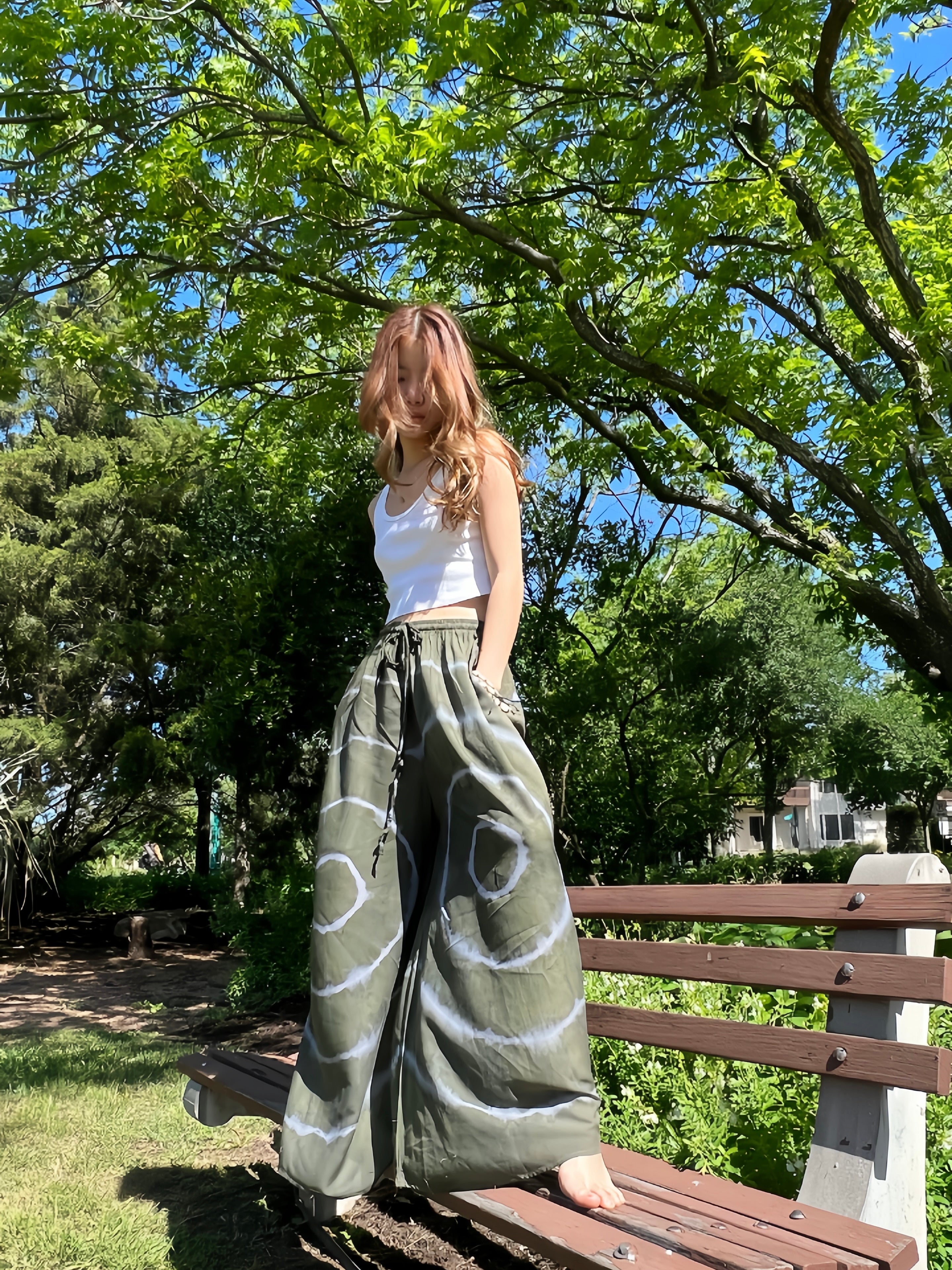 Spider Tie Dye Wide-leg Pants - Green