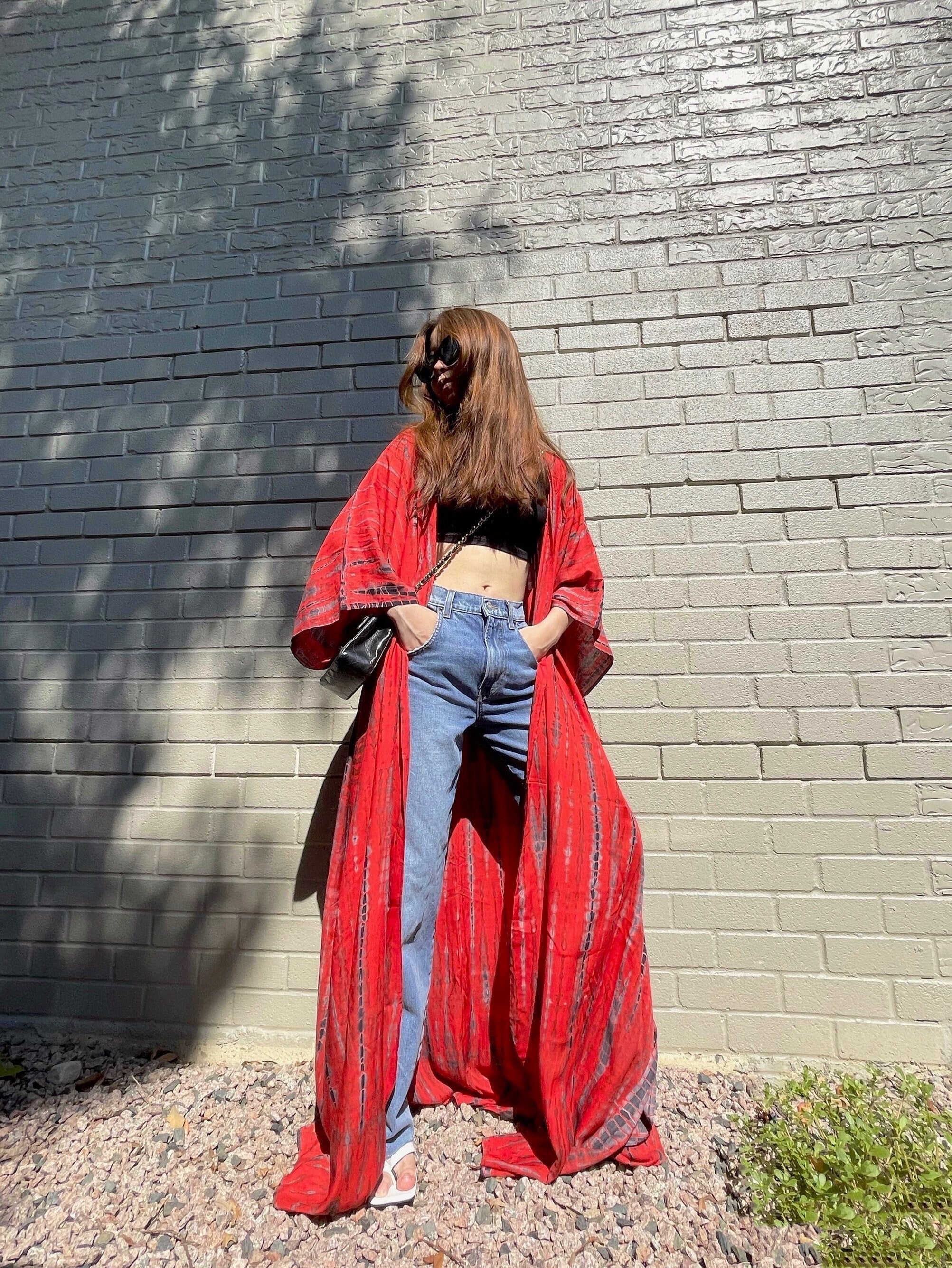 Maya Tie Dye Kaftan Kimono - Red