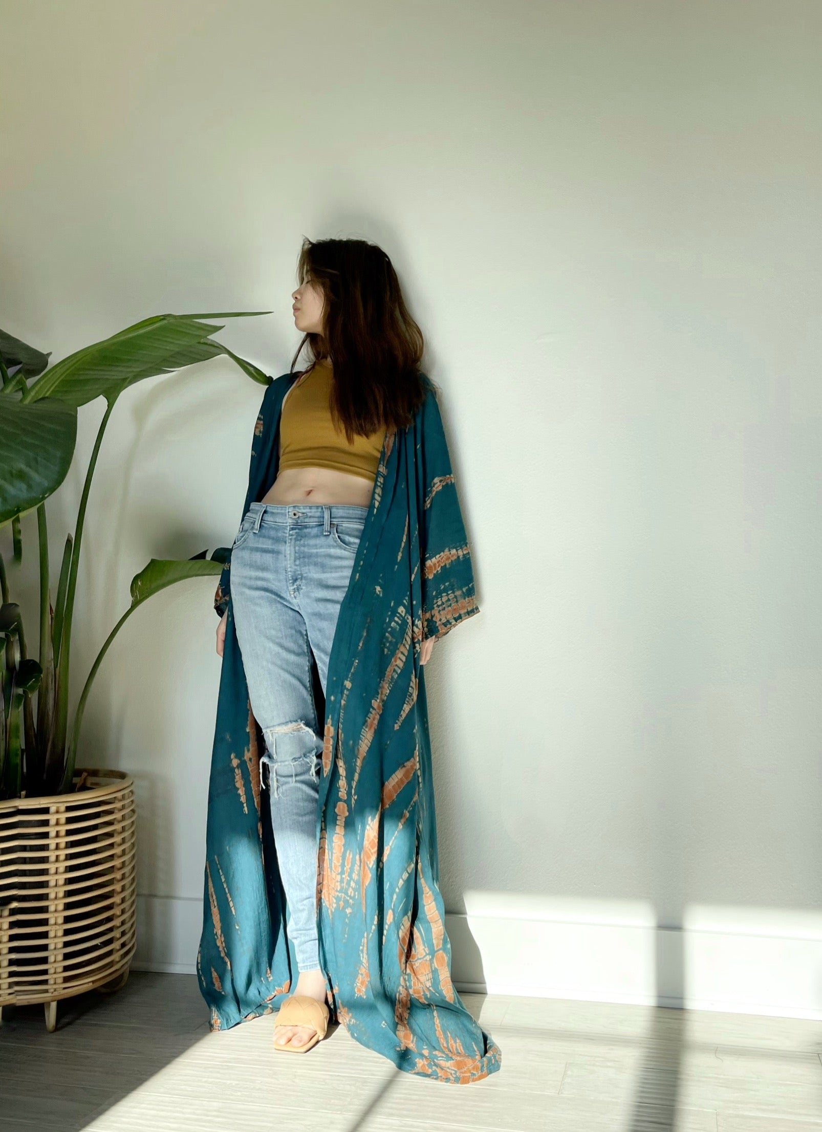 Manee Tie Dye Kimono Robe - Teal