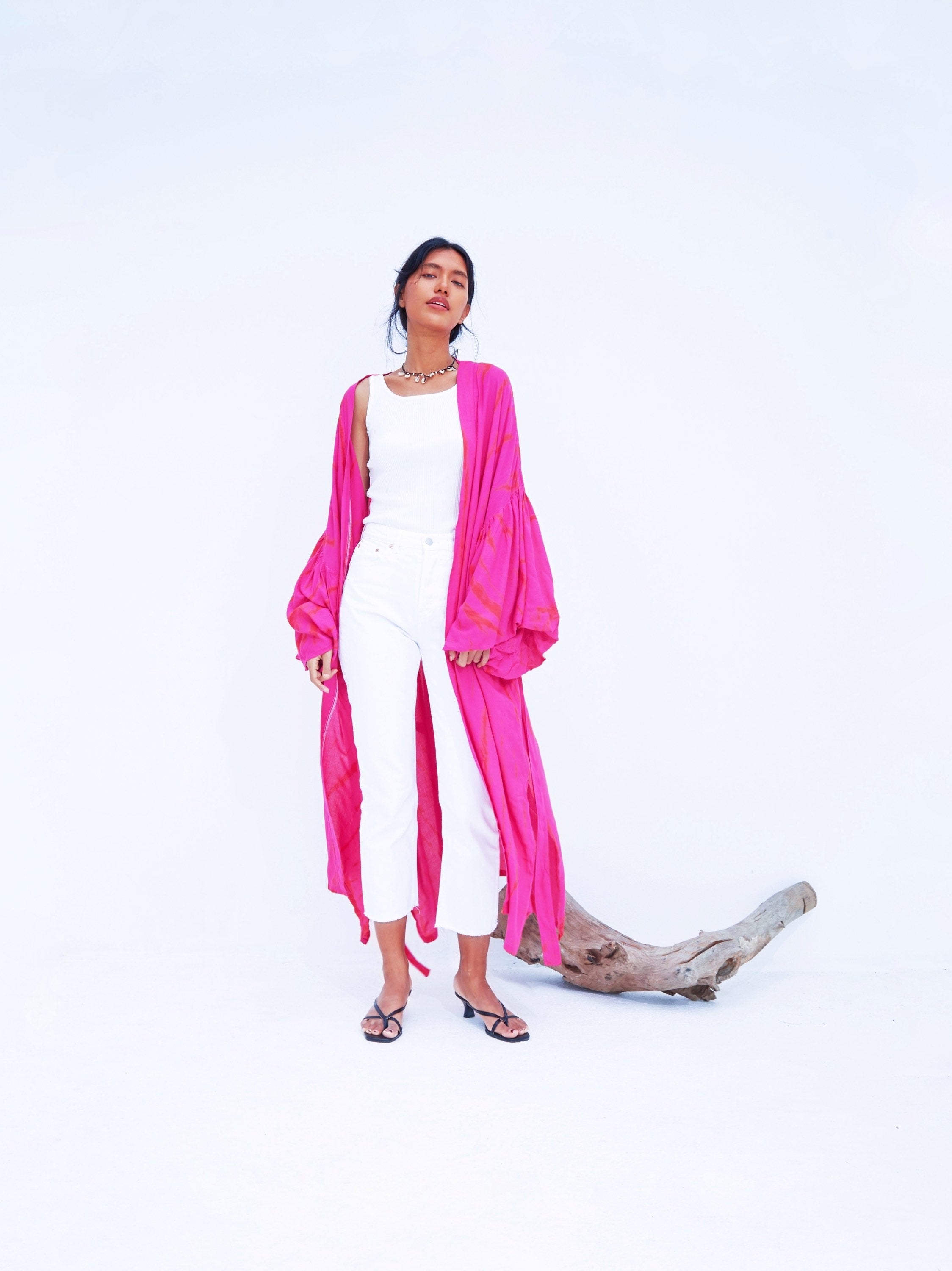 Shop Fuchsia Kimono Robe Jacket is as luxurious as it is versatile, Hot pink kimono robe tie dye for beach coverup, boho style tie dye kimono robe