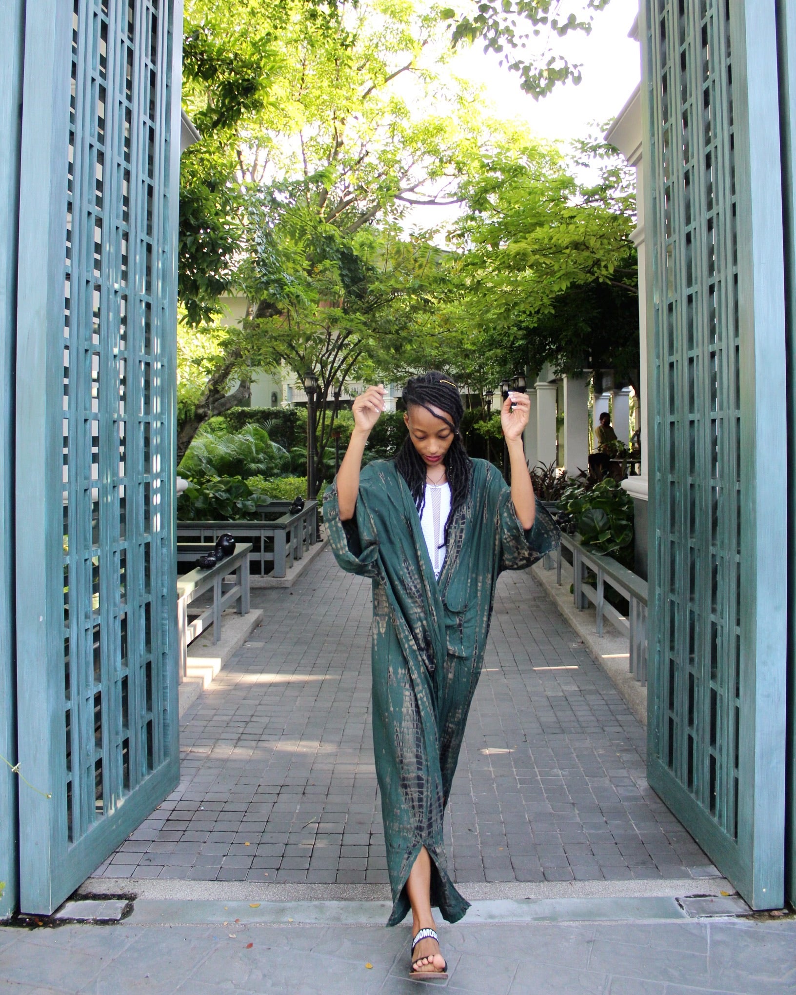 Swan Kimono Robe - Green