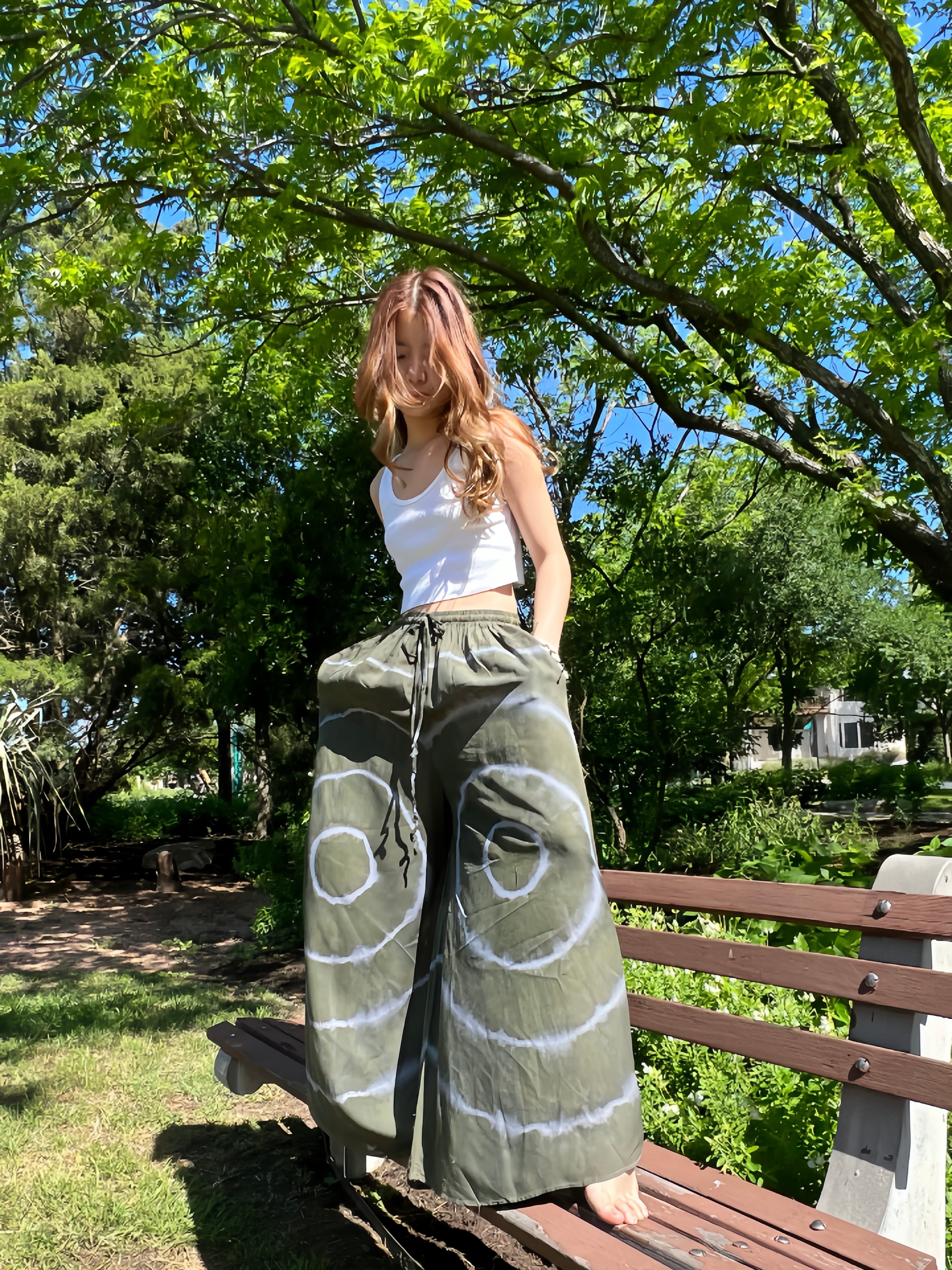 Spider Tie Dye Wide-leg Pants - Green