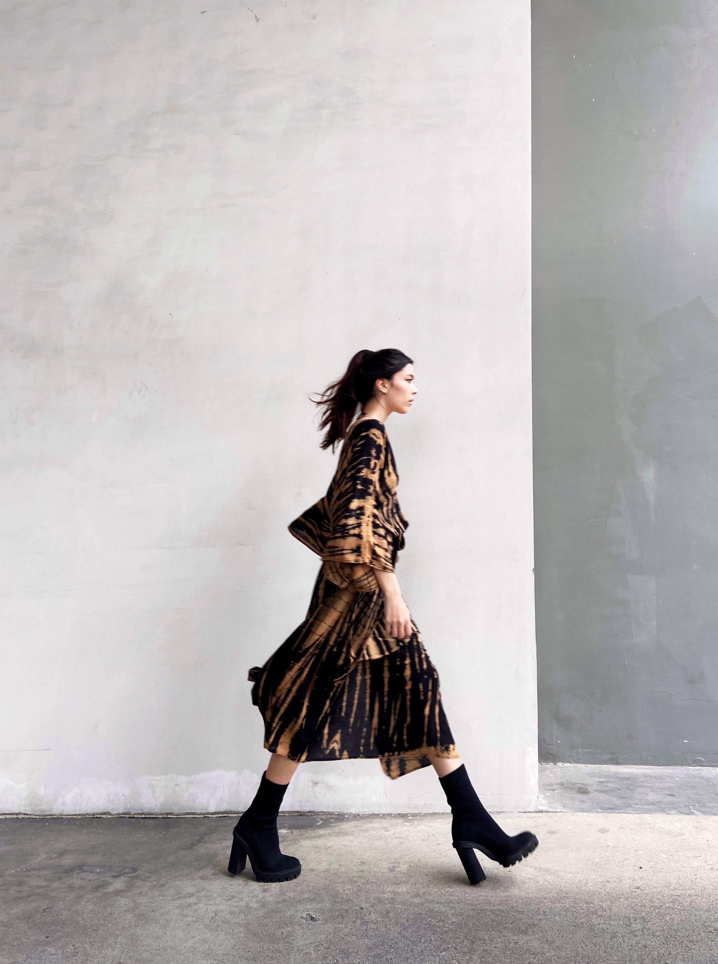 Zen Tie dye Kaftan - Black/Coffee