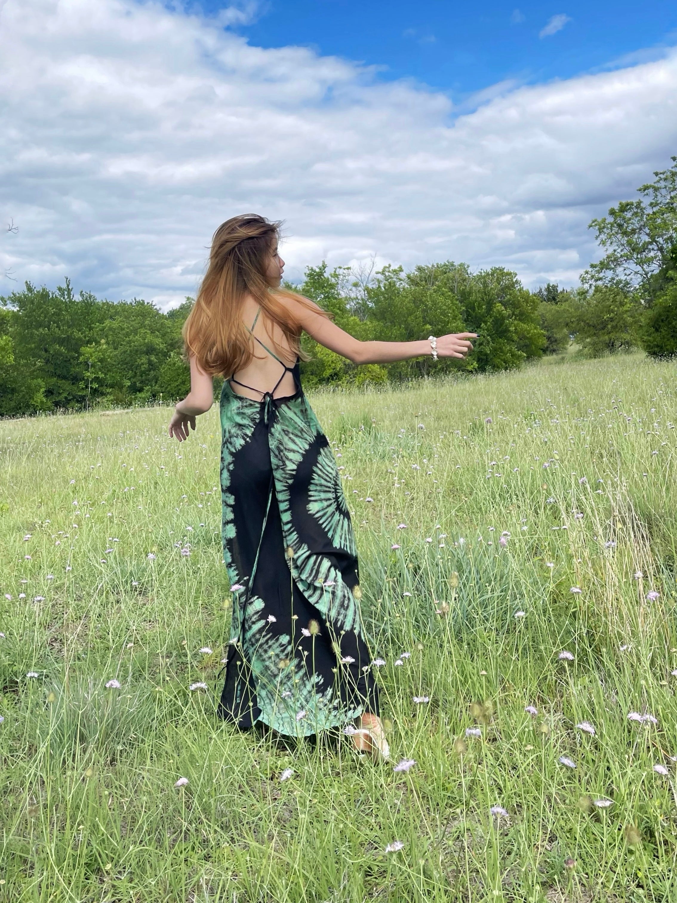 Lulu Tie Dye Slip Maxi Dress - Black/Green