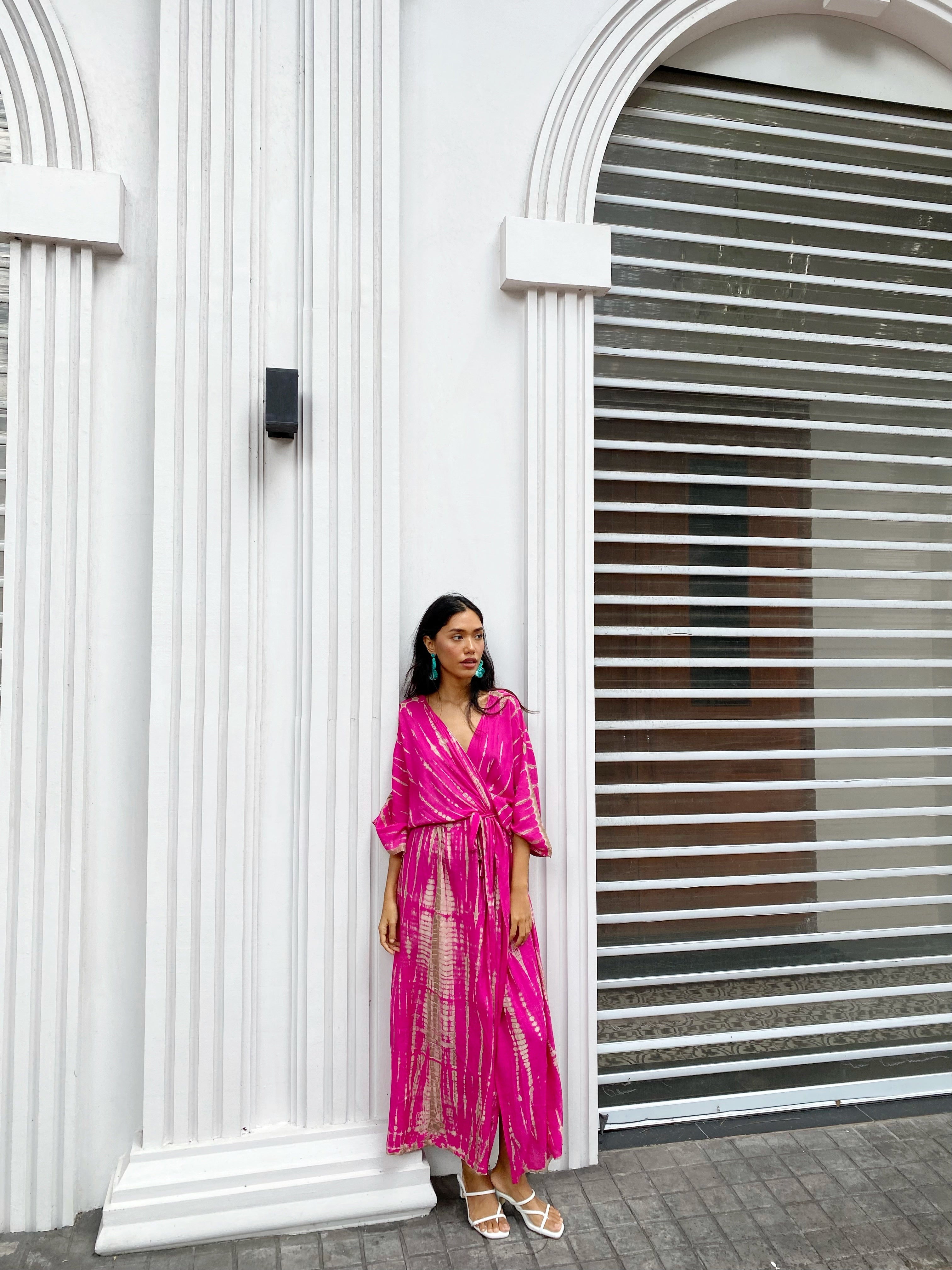 Manee Tie Dye Kimono Robe - Fuchsia