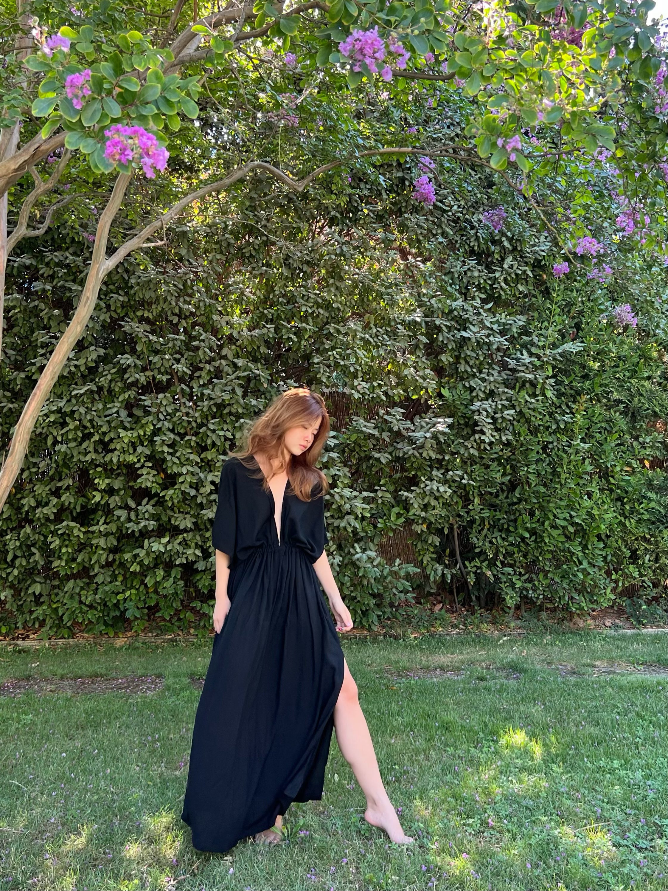 Goddess maxi kaftan, Black oversized long kaftan, handmade maxi kaftan from Coco de Chom
