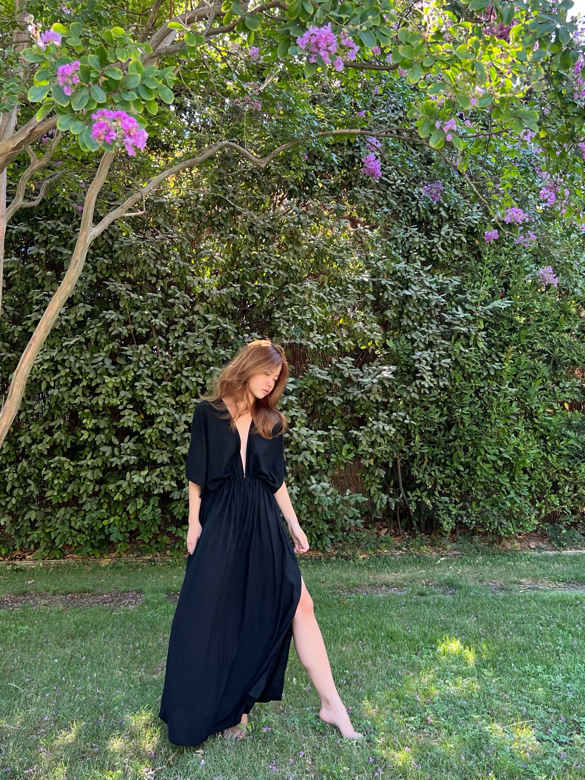 Goddess maxi kaftan, Black oversized long kaftan, handmade maxi kaftan from Coco de Chom 