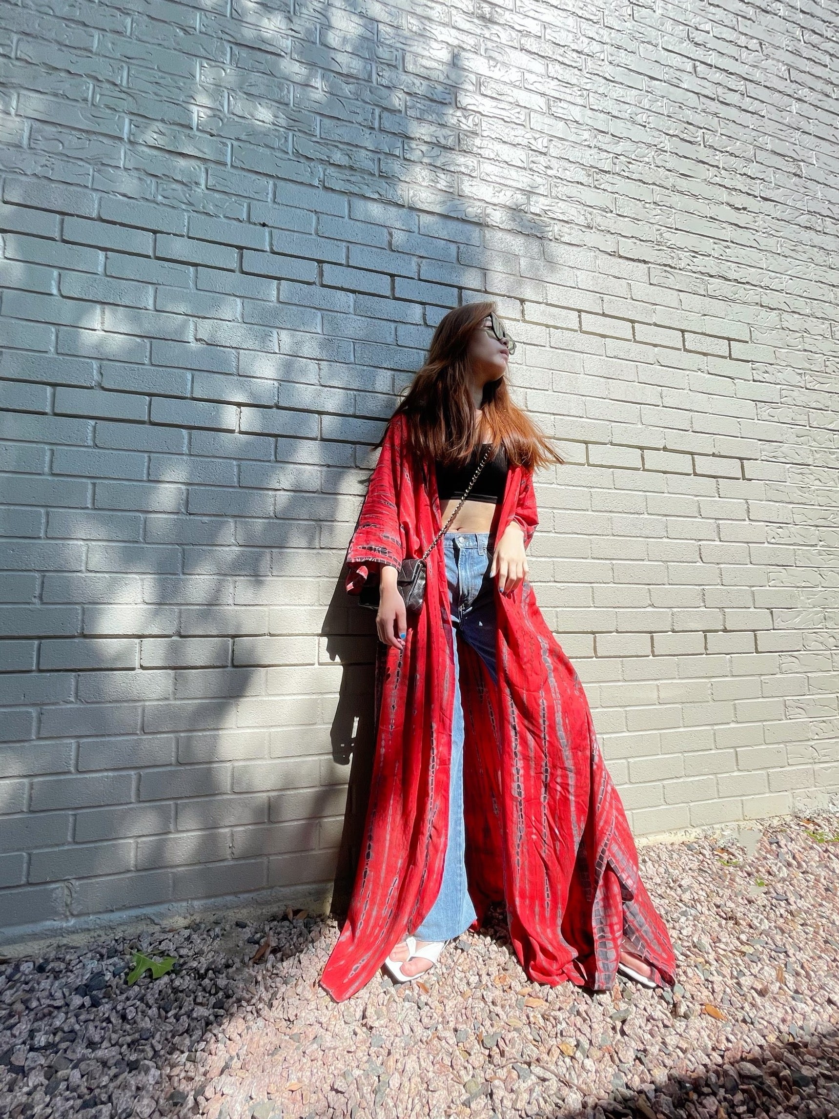 Tie dye kimono robe, tie dye kimono jacket, hand tie dye, red tie dye kimono, long tie dye kimono