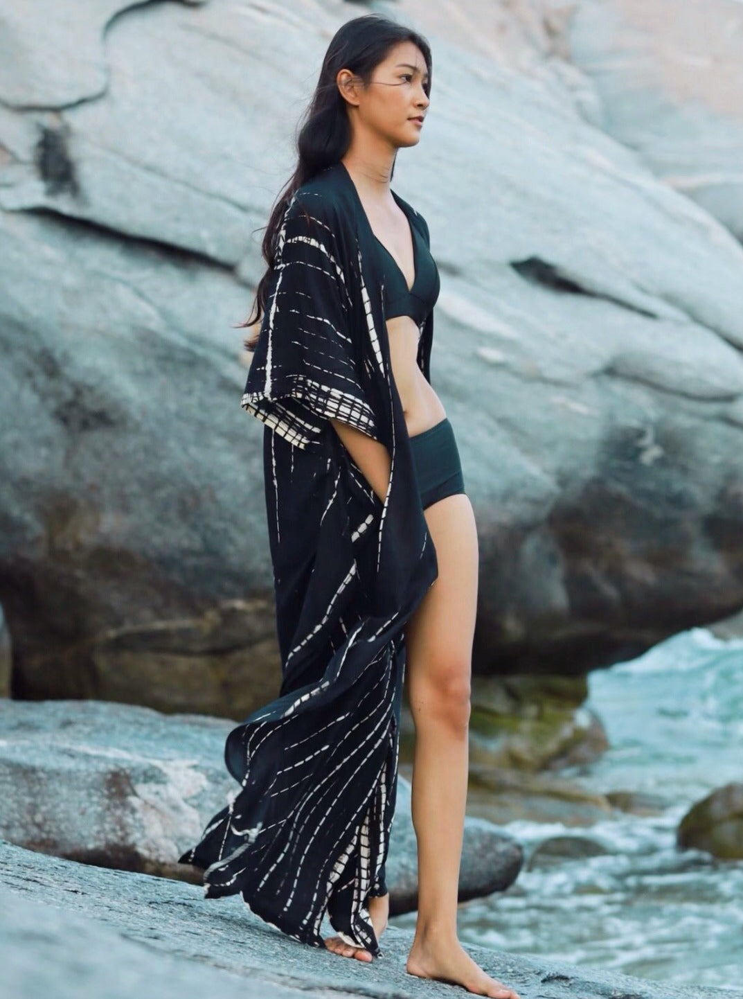 Shop black tie dye kimono robe | long kimono robe Coco de Chom