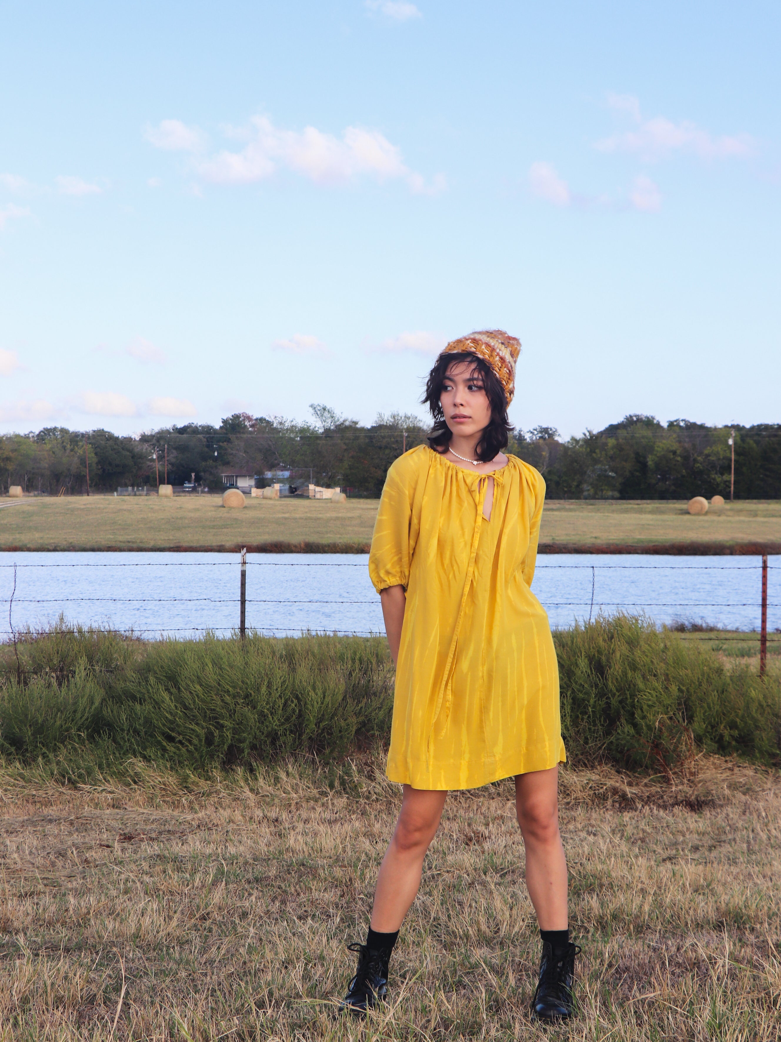 Luna Tie Dye Mini Dress - Mustard