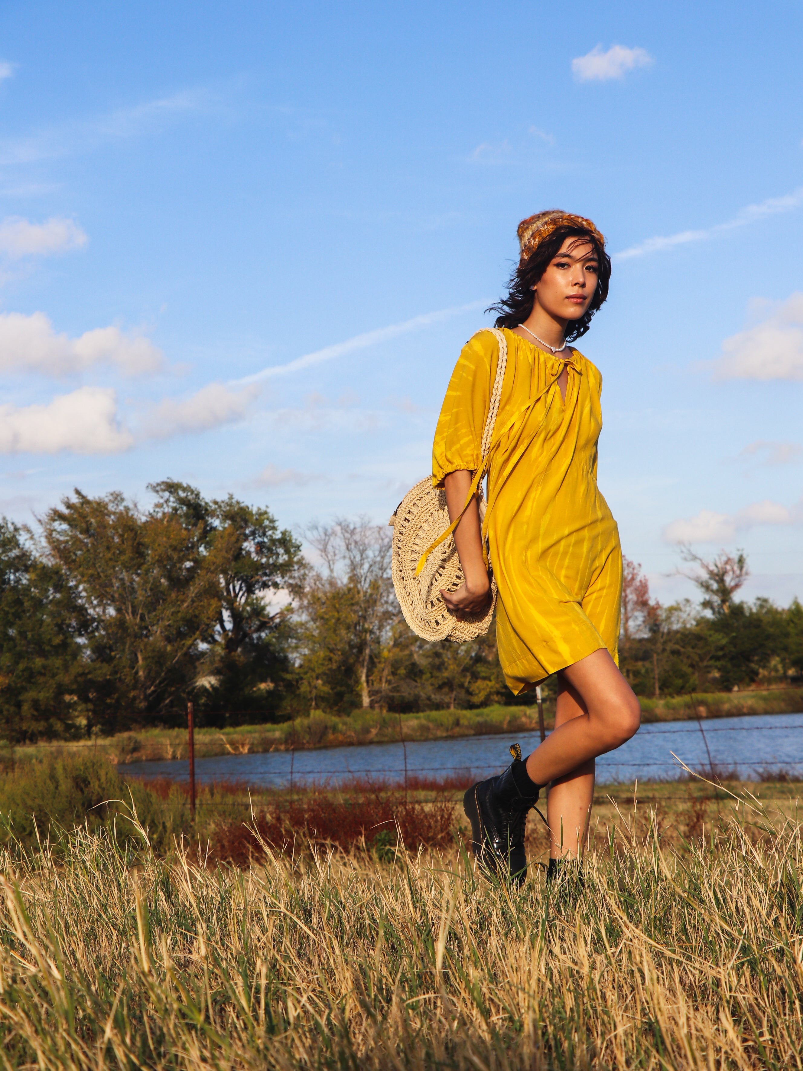 Luna Tie Dye Mini Dress - Mustard