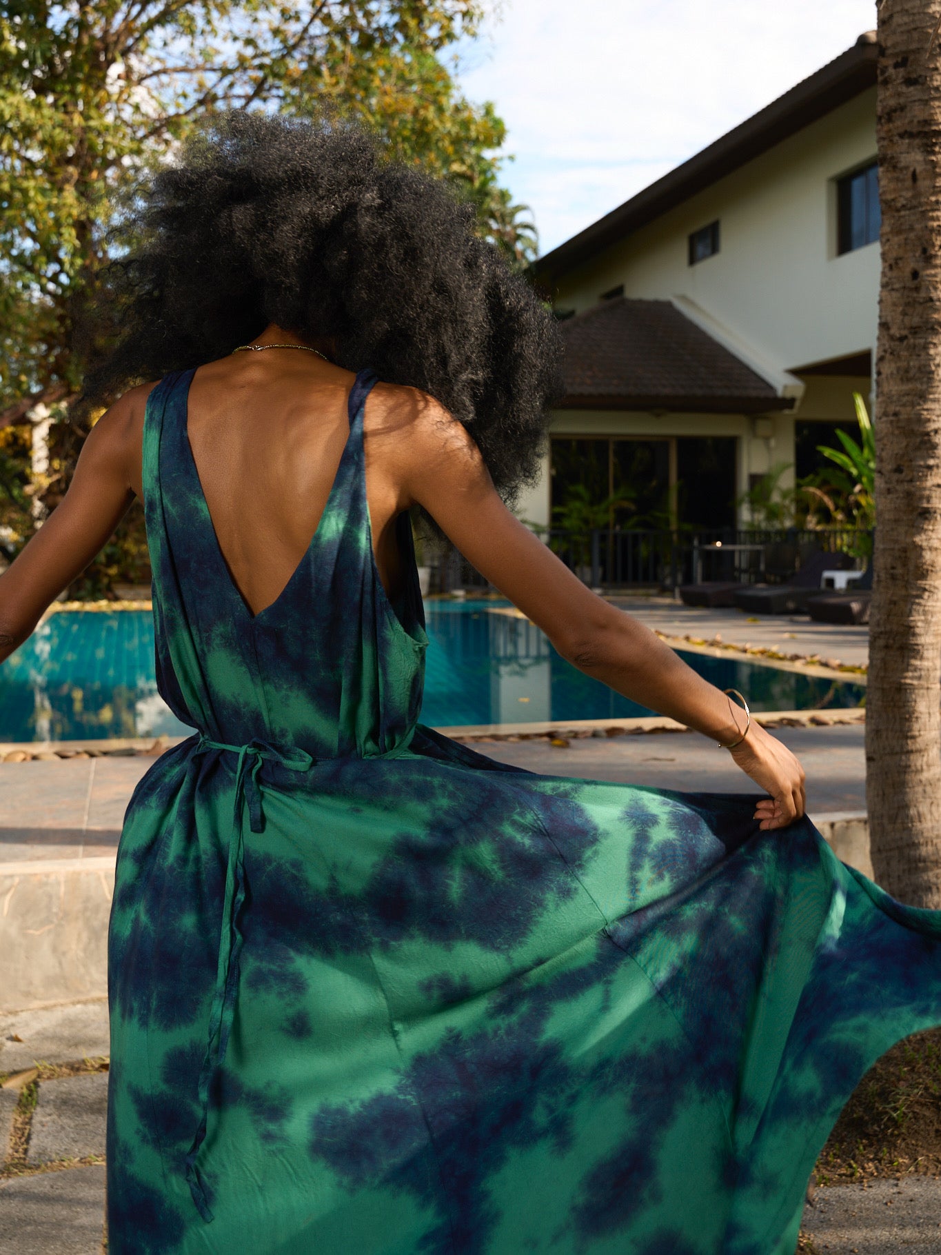 Shop Tie dye V Neck Maxi Dress Green- Casual Loose fit Resort Dress - Bohemian Beach Maxi Dress Tie Dye | Coco De Chom