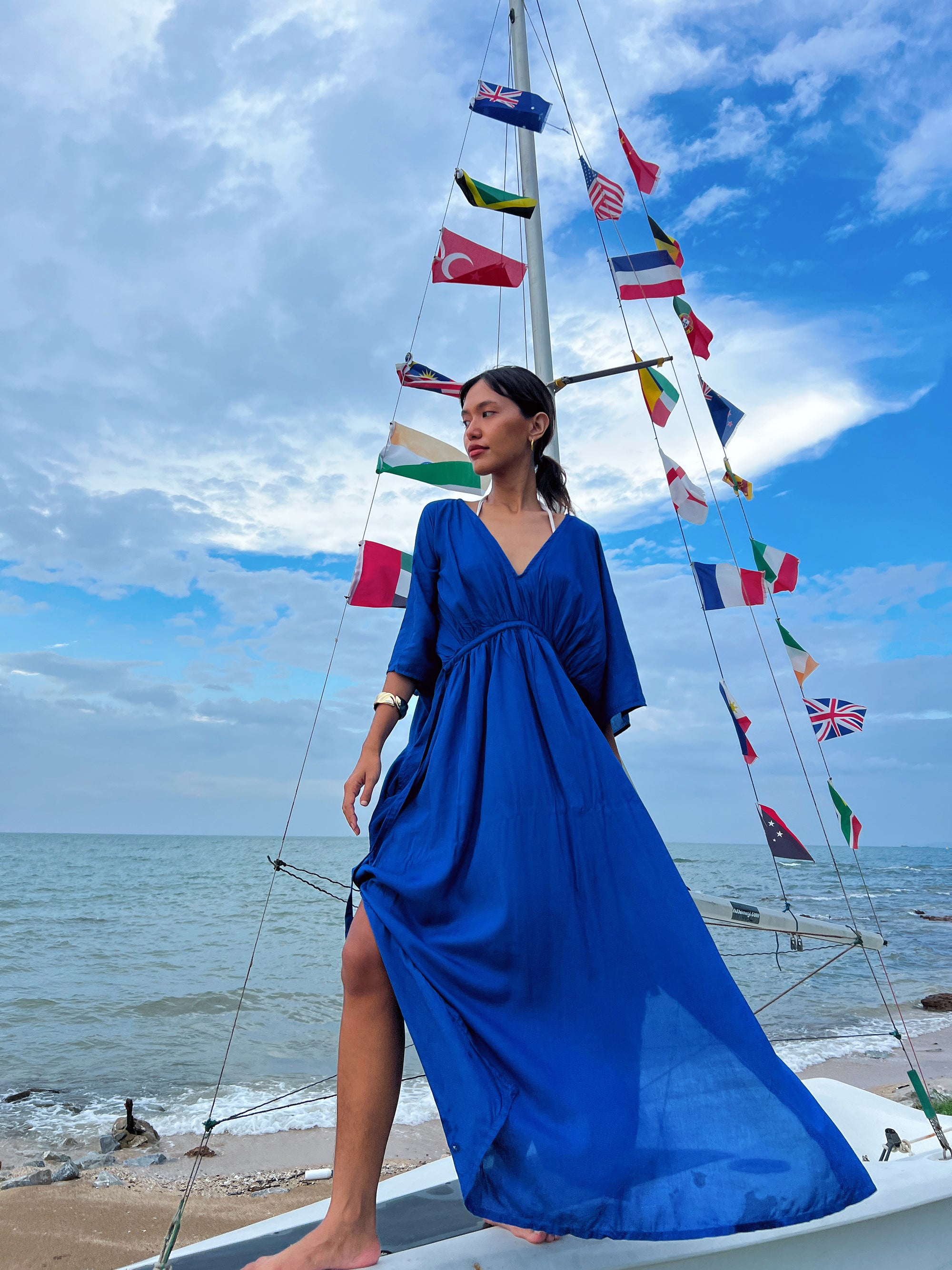 Blue Flower Short Sleeve Kaftan