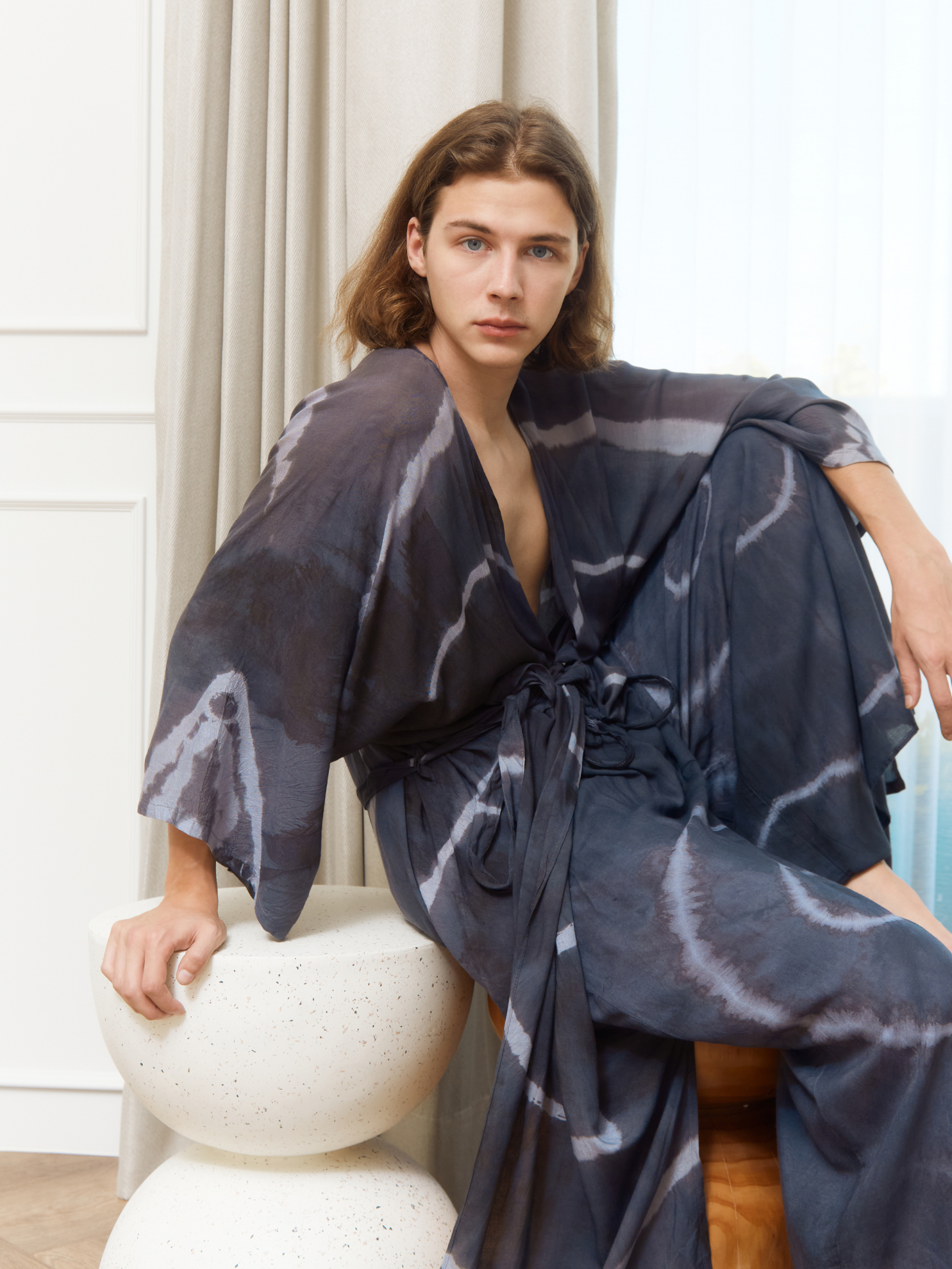 Spider Tie Dye Kimono Set- Gray