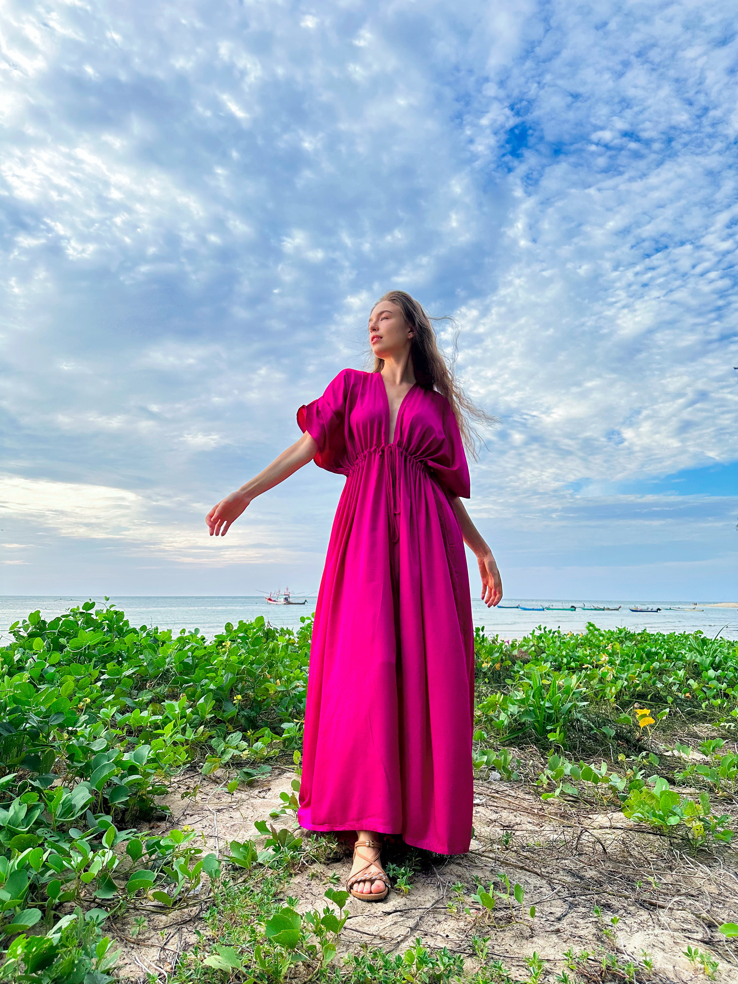 Kori Goddess Kaftan Maxi Dress - Fuchsia