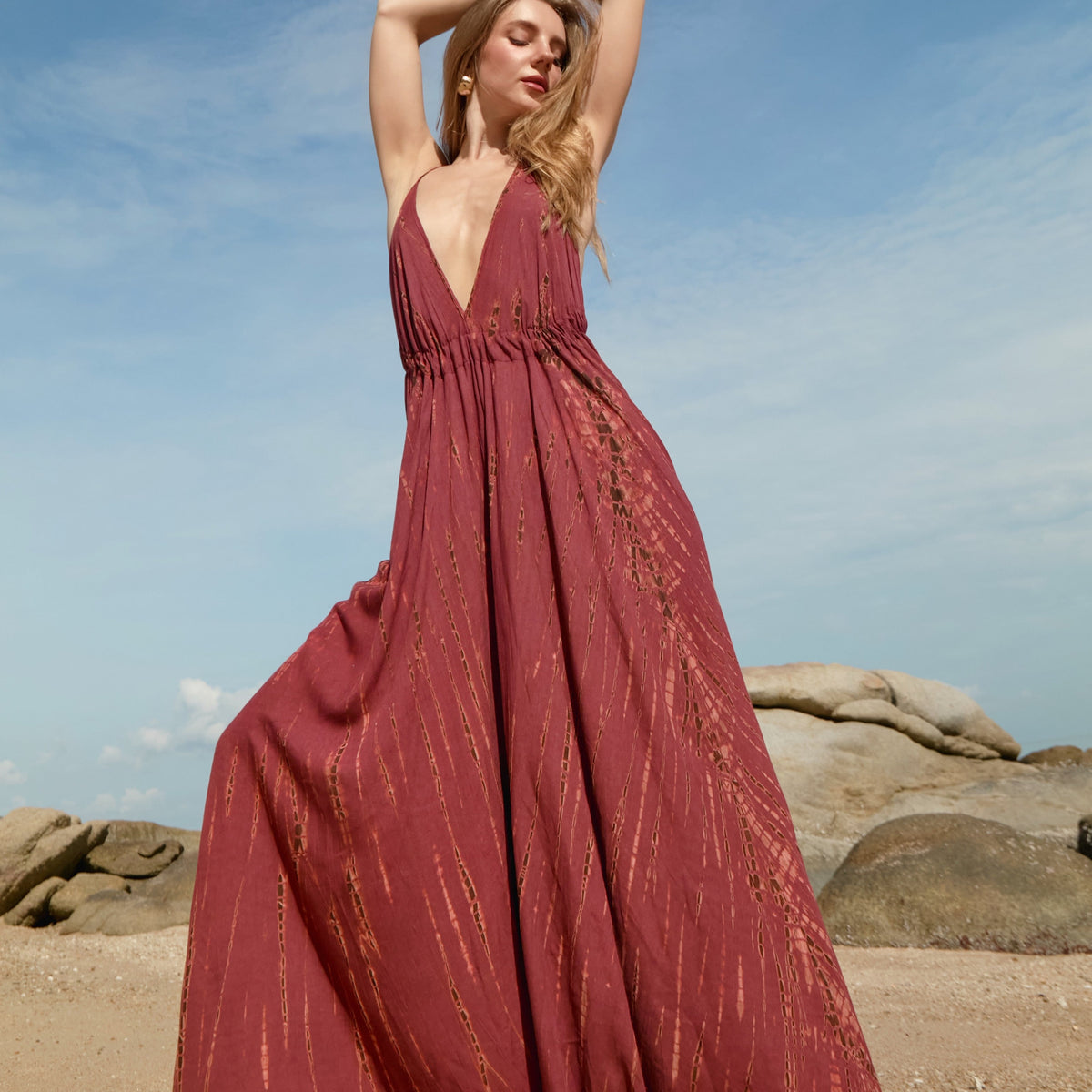 LUNA TIE DYE OPEN BACK HALTER DRESS| Summer Maxi Dress | Tie dye Maxi Dress 