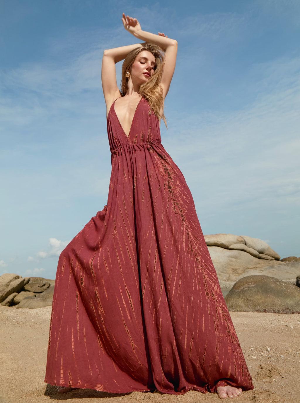 LUNA TIE DYE OPEN BACK HALTER DRESS| Summer Maxi Dress | Tie dye Maxi Dress 