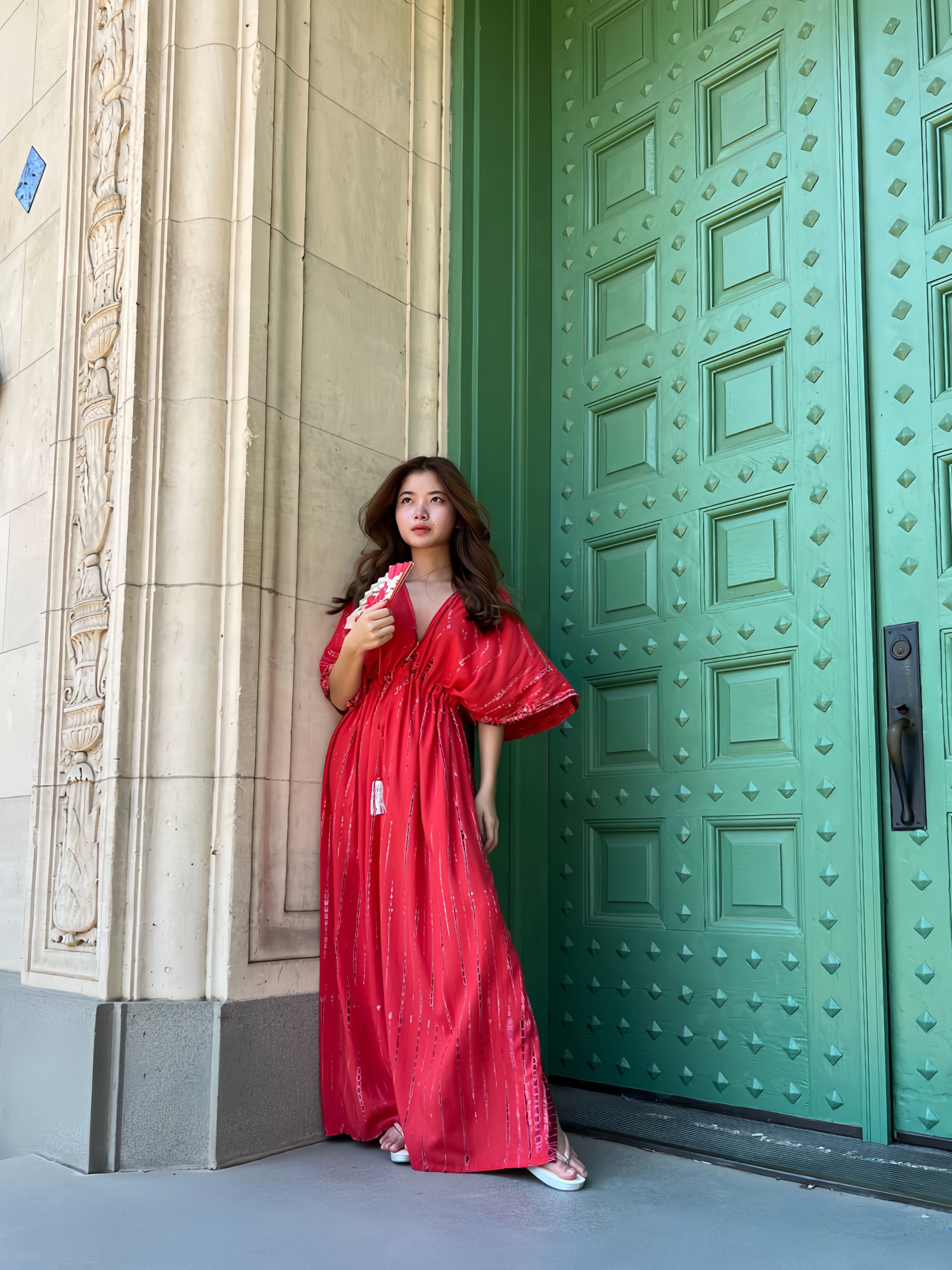 Shop the Red Tie-Dye Kaftan Maxi Dress - Perfect for Any Occasion with Coco de Chjom?