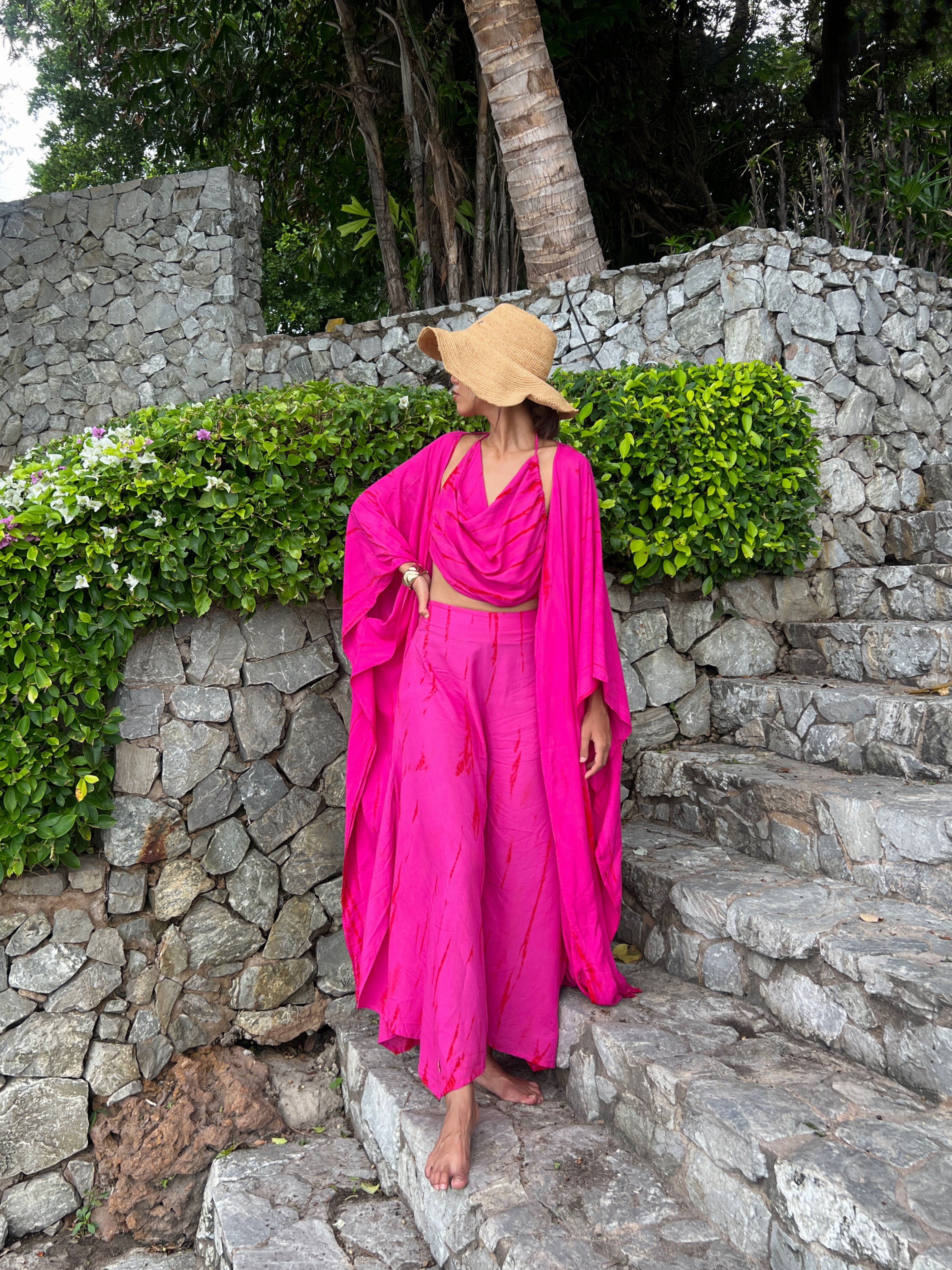 Shop handcrafted Pink tie dye long kimono, the Maya Tie-Dye Kaftan Kimono in Hot Pink. - perfect for beach coverup ,gift for her, resort wear, bridesmaid gifts - available Coco de Chom