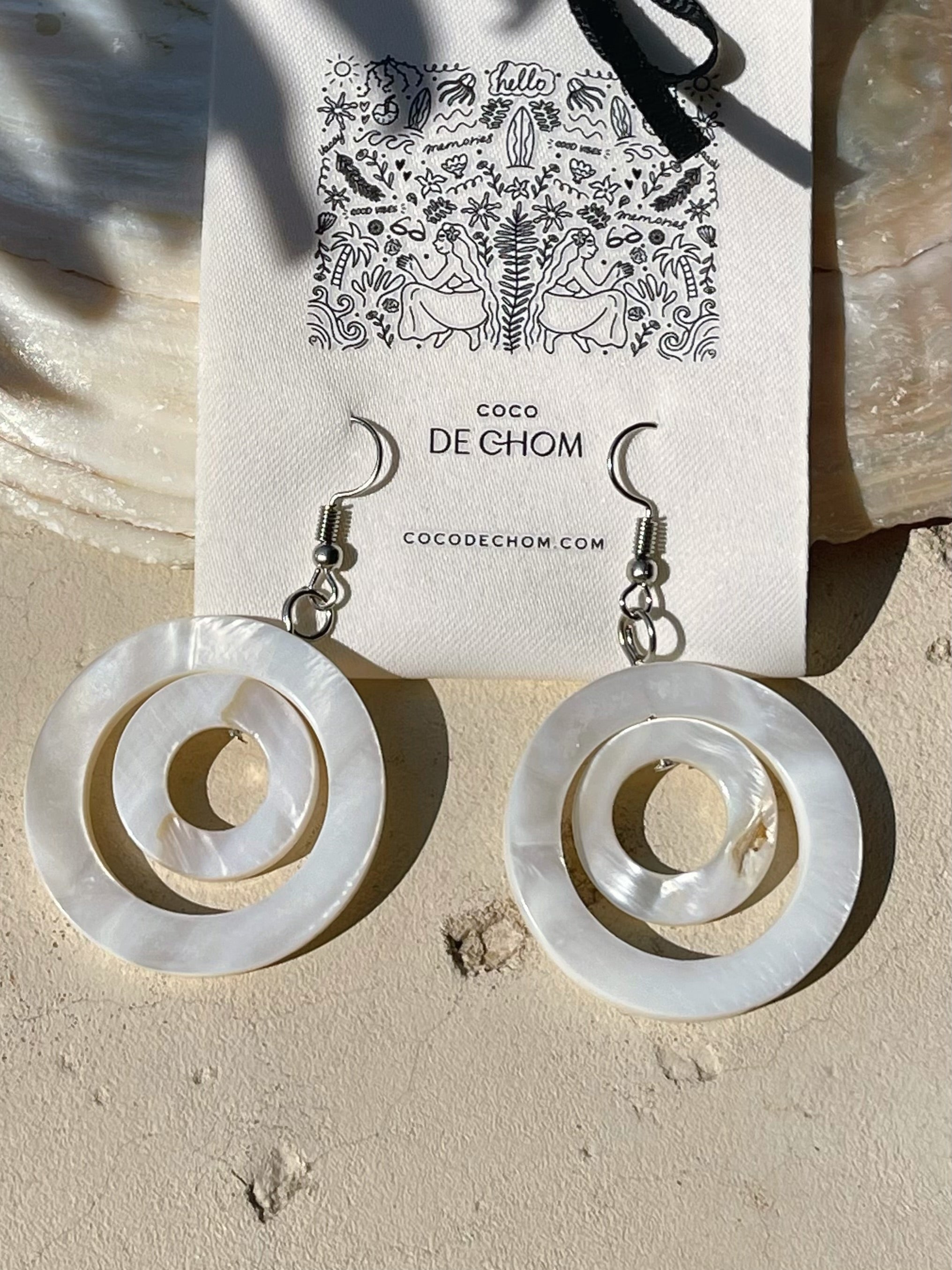 Shop Mother of pearl handcrafted Earrings, beach accessories from Coco de Chom - boho chic resort ready