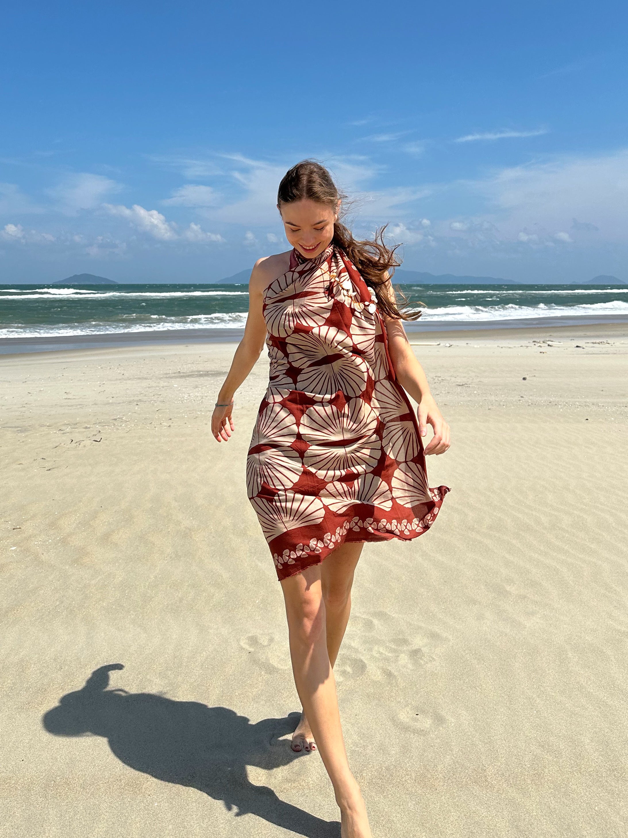 Organic Cotton Seashell Print Sarong- Beach Cover up For Sale | Coco De Chom Organic Cotton Seashell Print Sarong- Beach Cover up For Sale | Coco De Chom