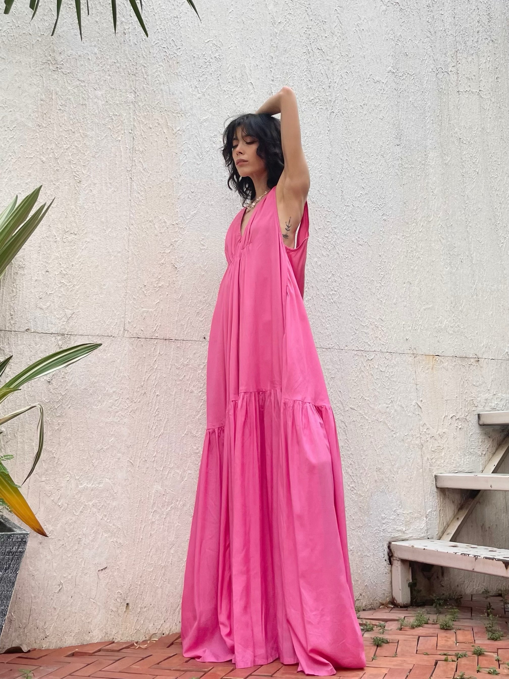 Shop Convertible Maxi Dress - Hot Pink, Long Dress in Hot Pink, Wedding guest dress in pink, Oversized long dress in pink with Coco de Chom?