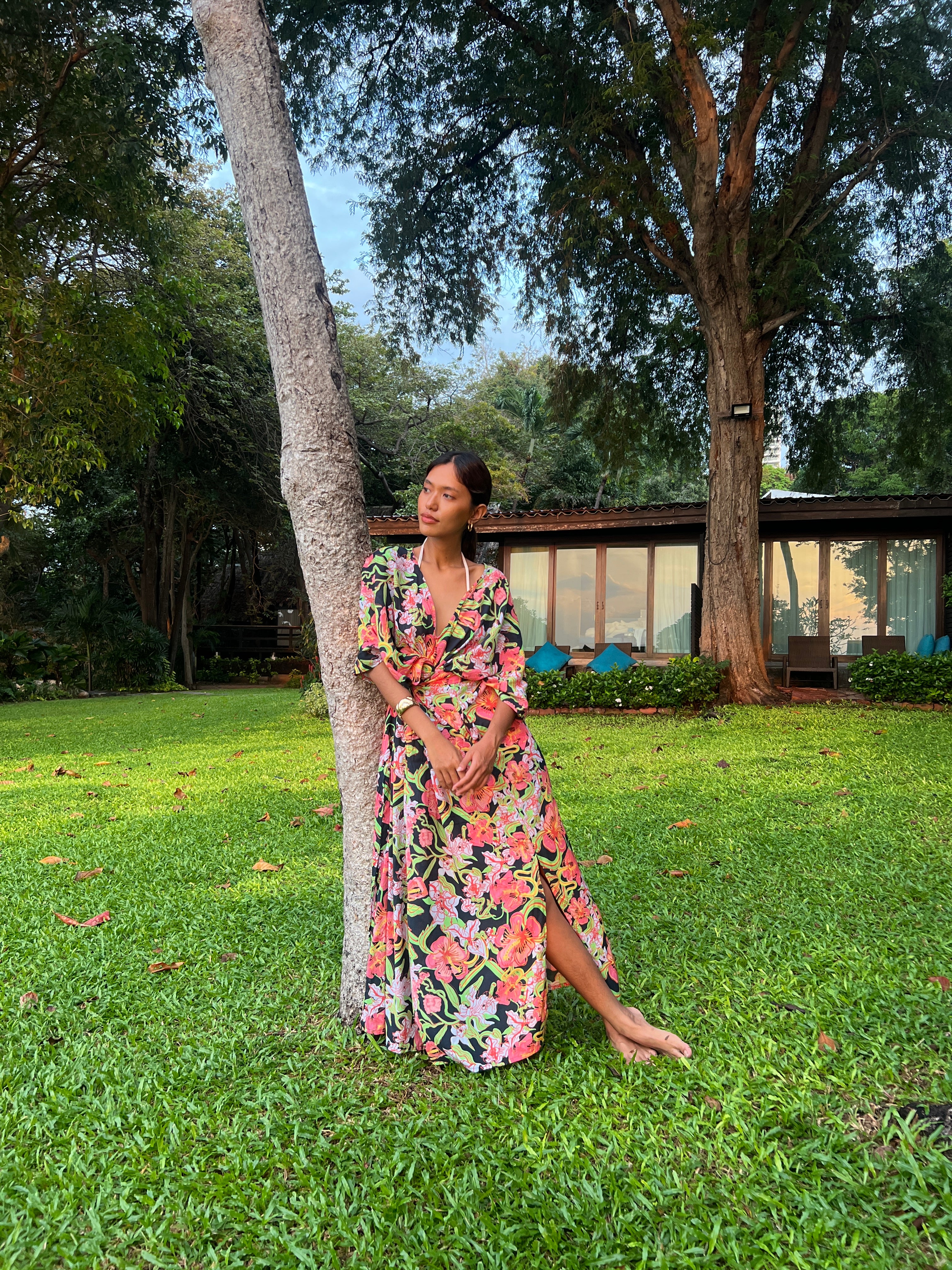 Bohemian Floral Kaftan Dress – Short Maxi Caftan, V-Neck, Plus Size, Summer Beachwear