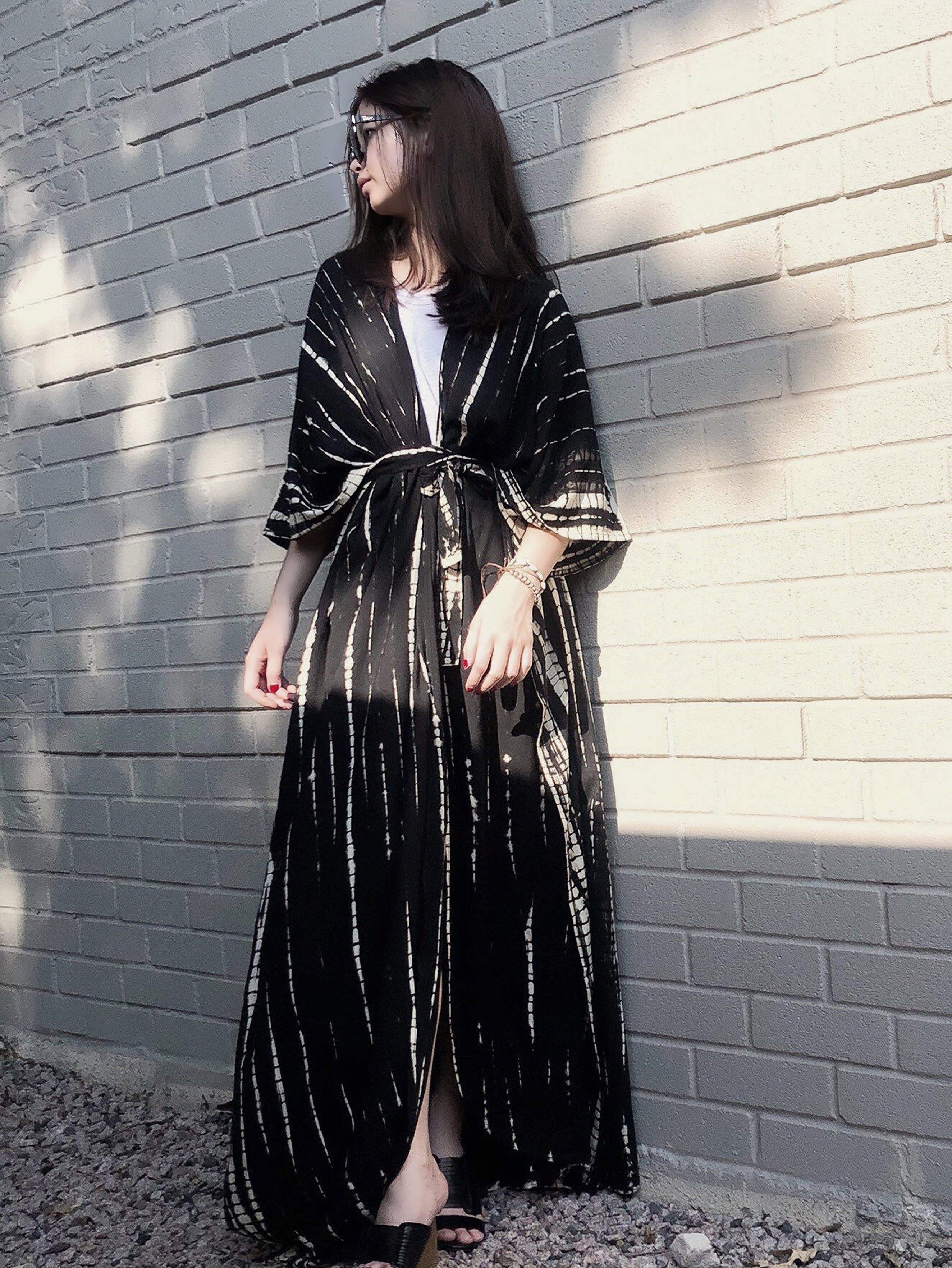 Shop black tie dye kimono robe | long kimono robe Coco de Chom