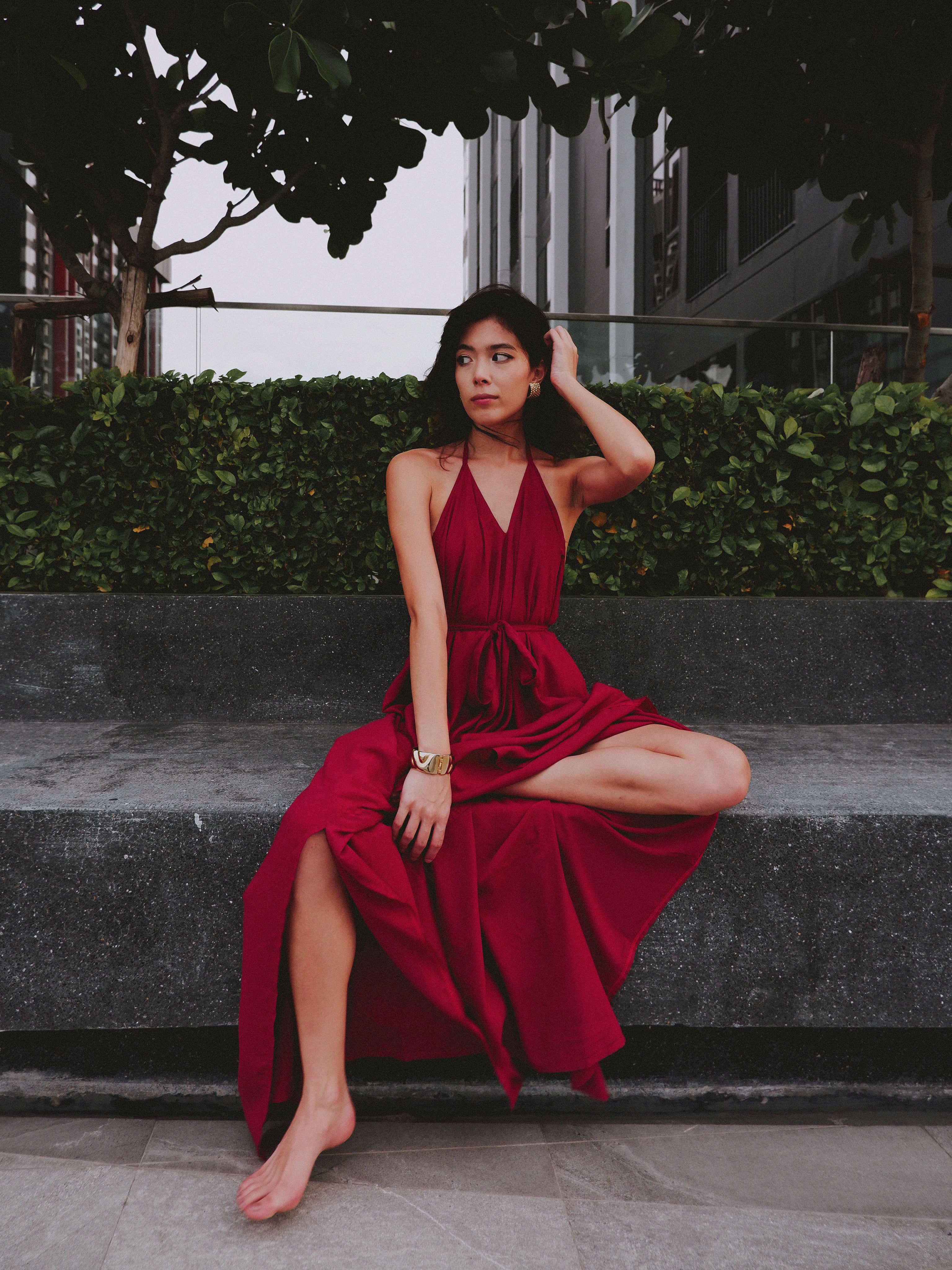 Fara Kaftan Maxi Dress - Red Burgundy