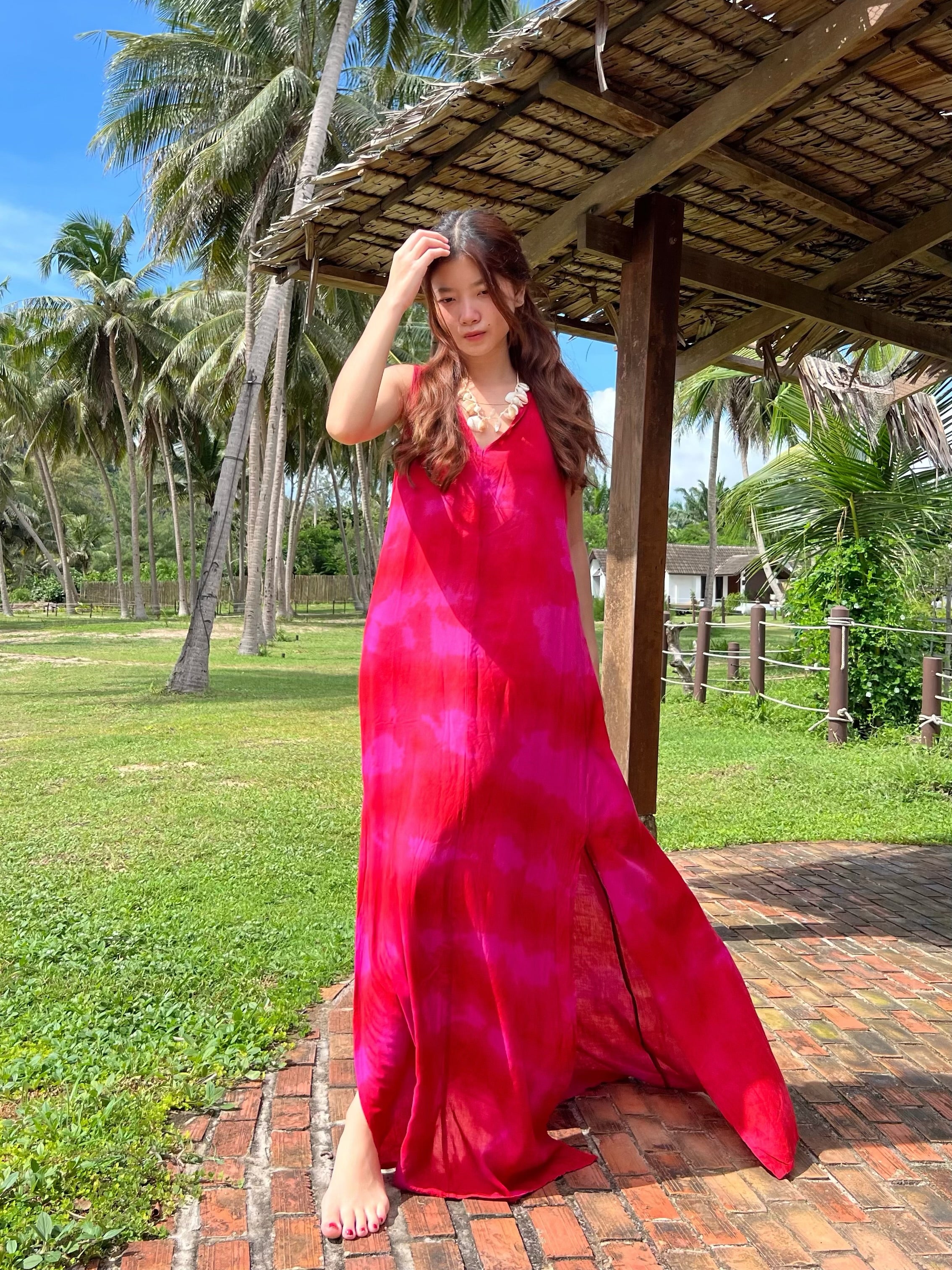 Dalah Tie dye Maxi Dress - Fuchsia