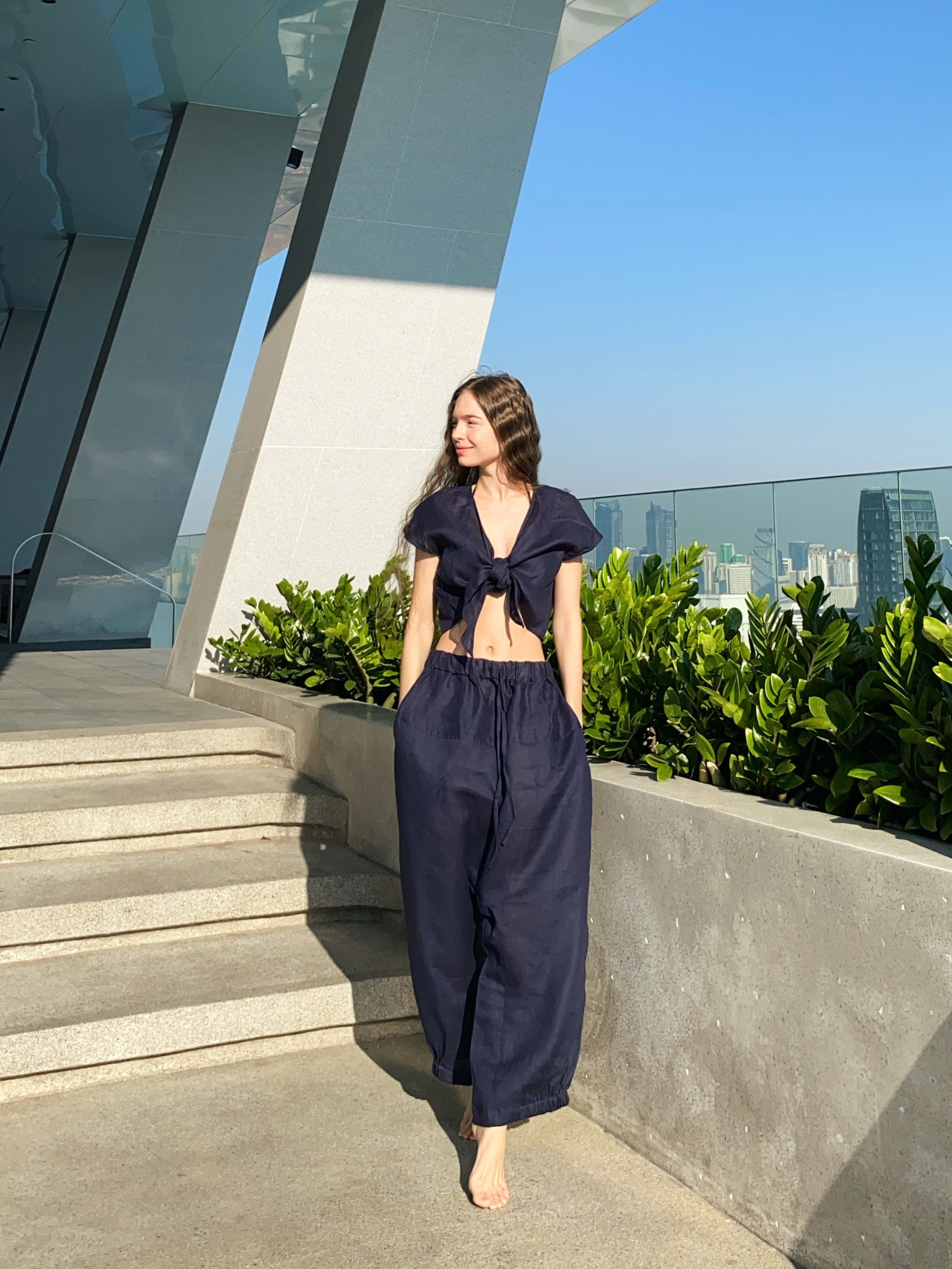 Shop Bohemian Linen Harem Pants Navy - Hippie Linen pants - Designed for vacation outfits concert outfits or yoga lover  | Coco de Chom