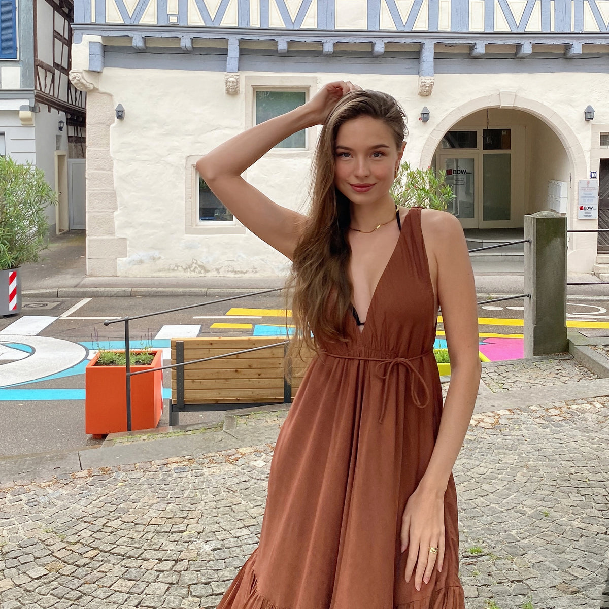 Austin Convertible Maxi Dress in brown| Mocha brown Oversized Maxi Dress |  Guest wedding dress