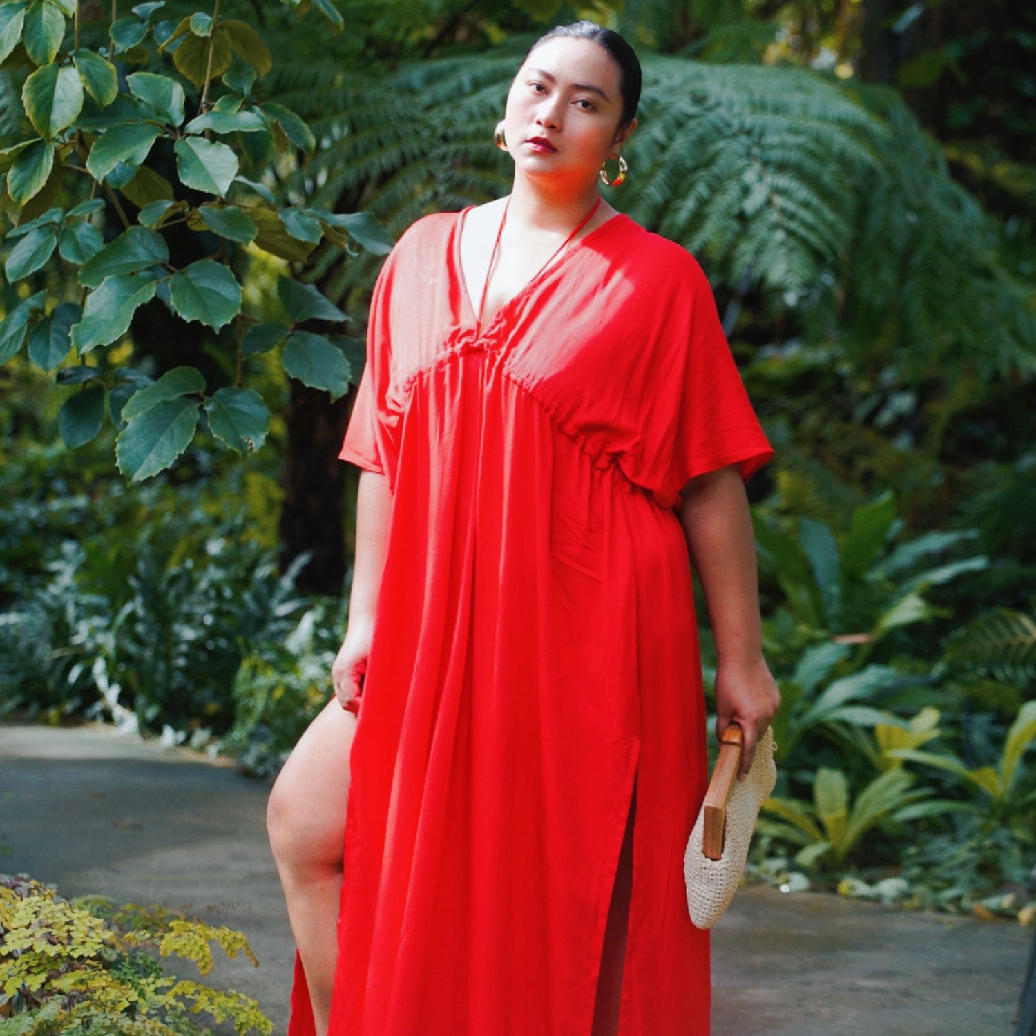 Shop red long kaftan, oversized kaftan in red, handmade kaftan in red with Coco de Chom?