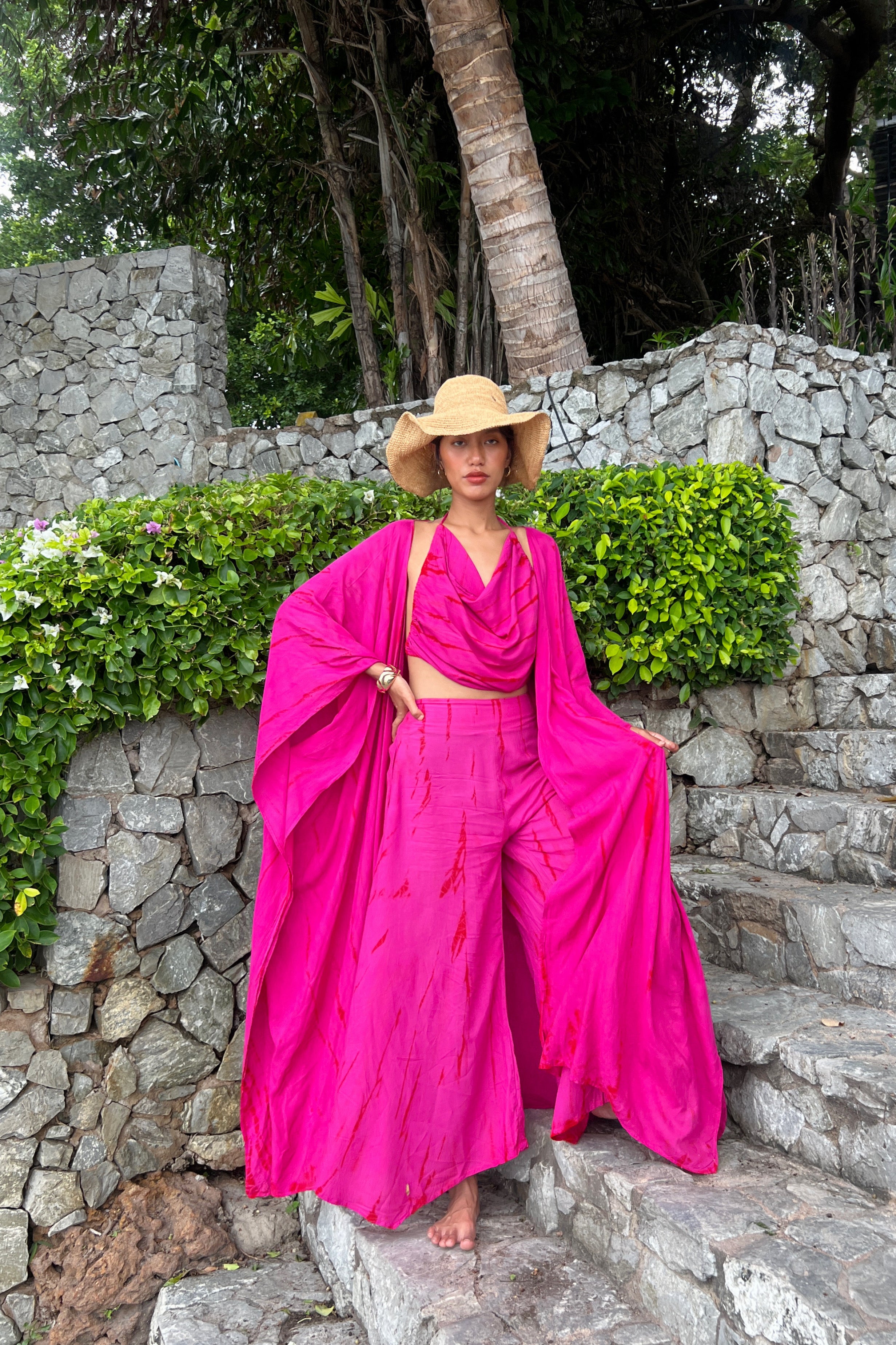 Shop handcrafted Pink tie dye long kimono, the Maya Tie-Dye Kaftan Kimono in Hot Pink. - perfect for beach coverup ,gift for her, resort wear, bridesmaid gifts - available Coco de Chom