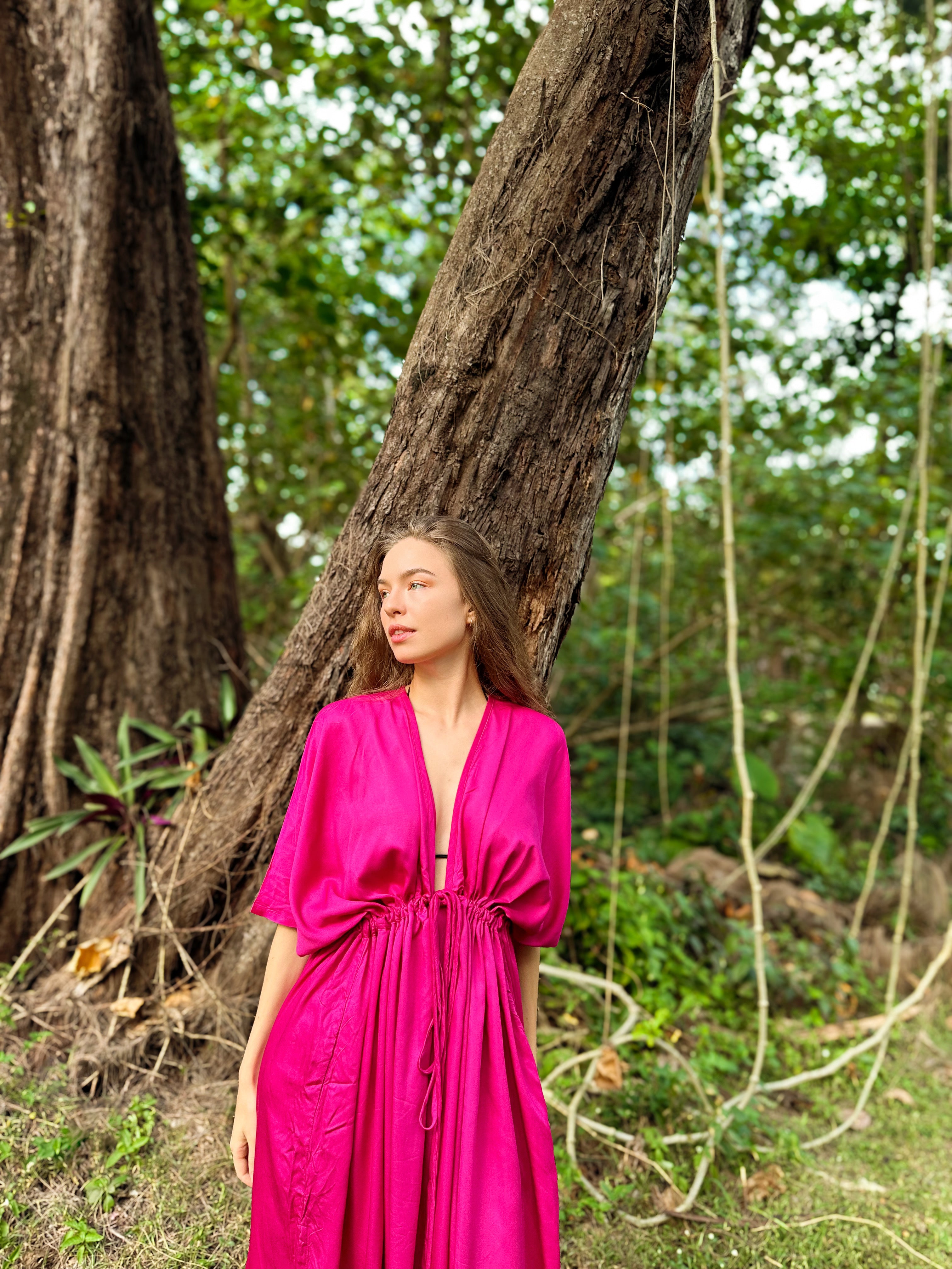 Shop Pink Kaftan Dress in limitless comfort and elegance with our Goddess Kaftan Maxi Dress Dyed fuchsia kaftan maxi dress. This fuchsia maxi dress is the perfect vacation wear with Coco de Chom?