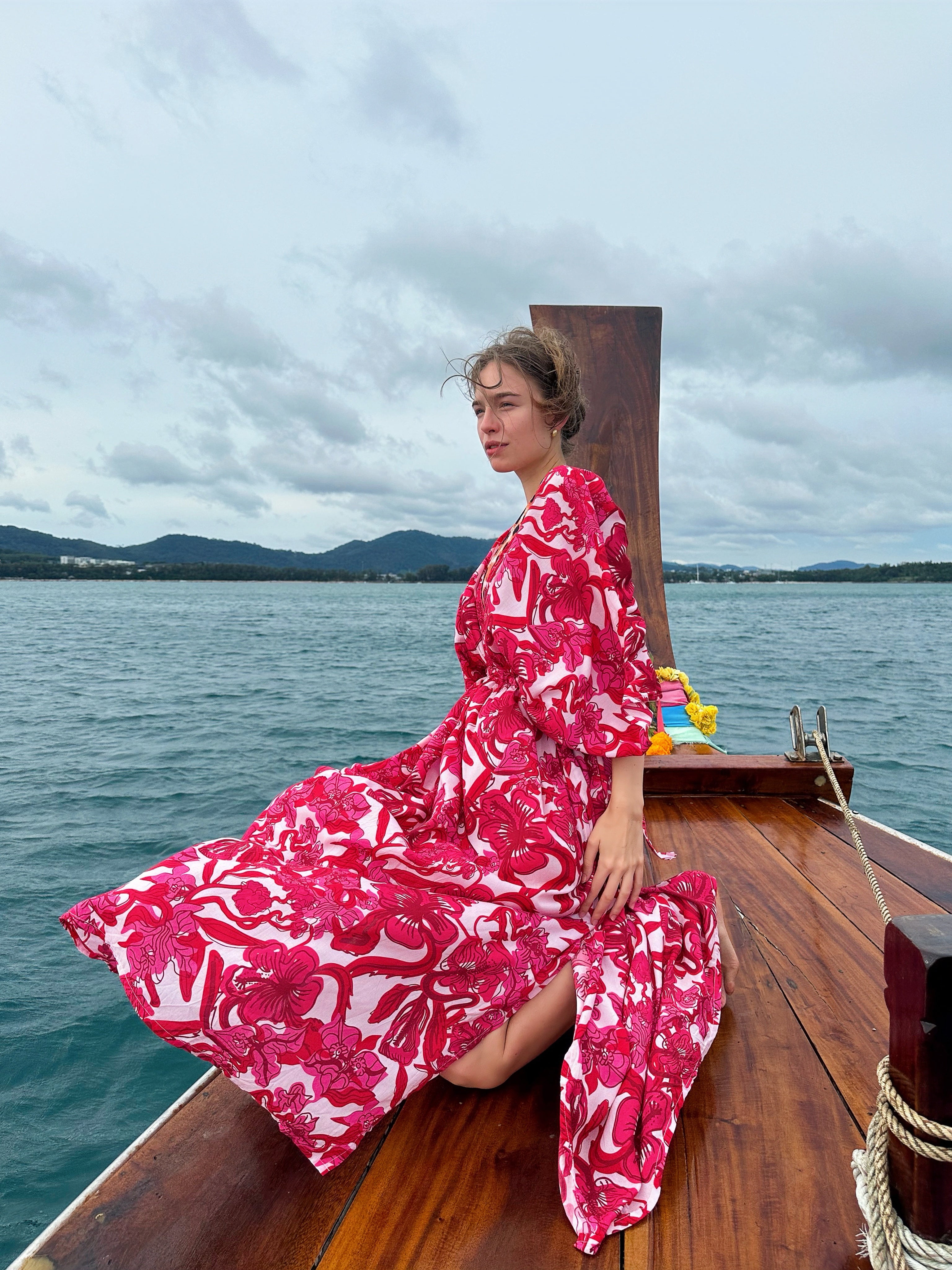 Floral Kaftan Dress- Pink Floral Caftan, Kaftan Dress in Hibiscus Print,  Resort Dress, Beach Outfits