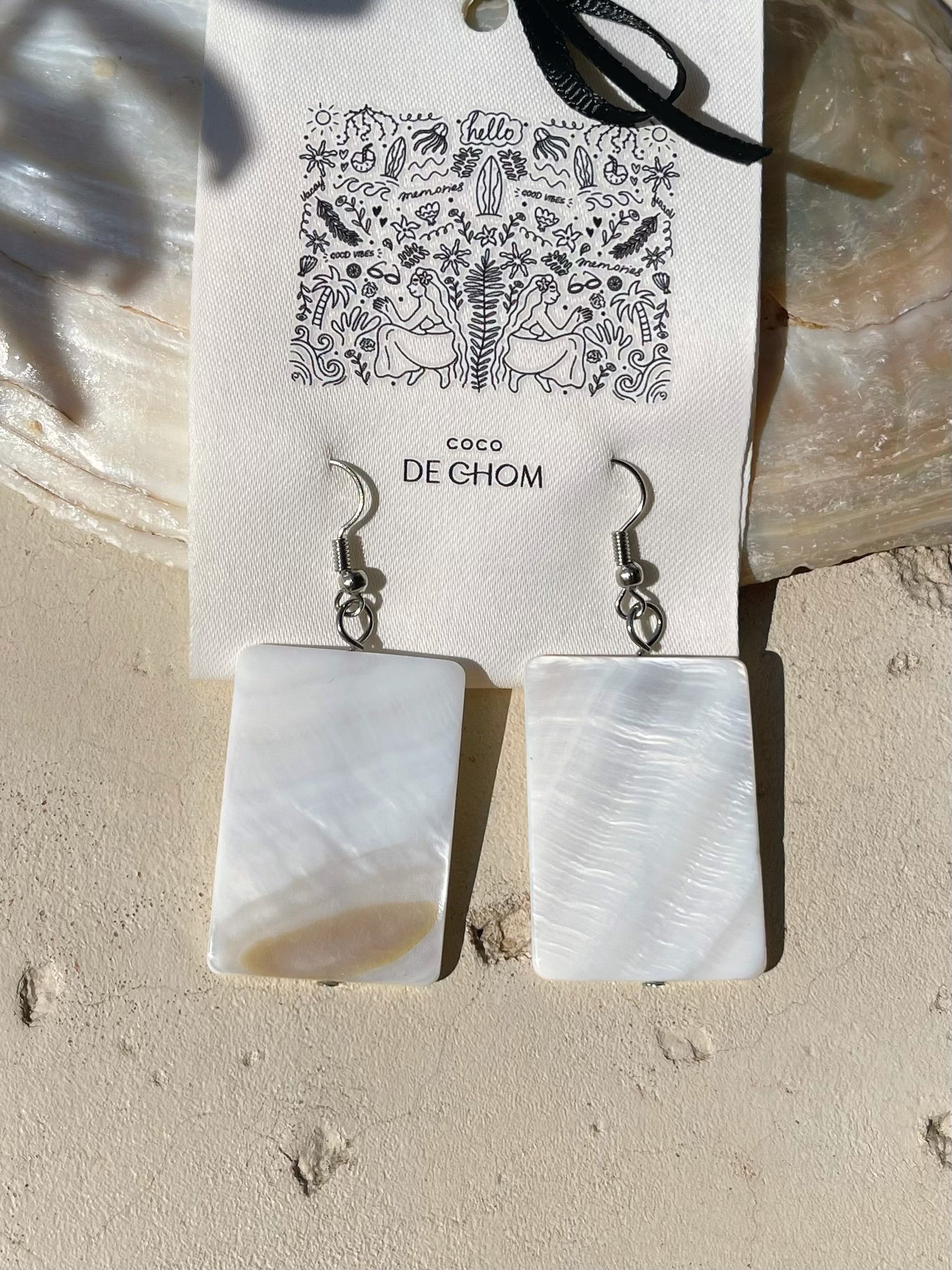 Shop Mother of pearl handcrafted Earrings, beach accessories from Coco de Chom - boho chic resort ready