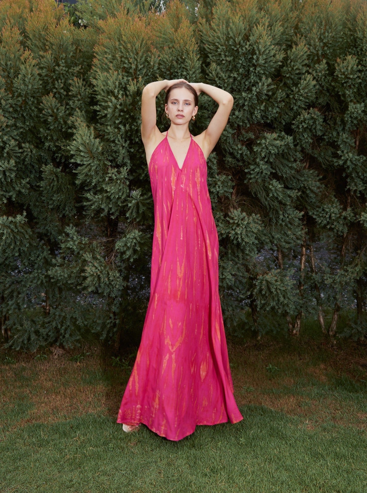 NOMAD Fuchsia Tie-Dye Maxi Dress - Open back Tie dye Maxi Dress