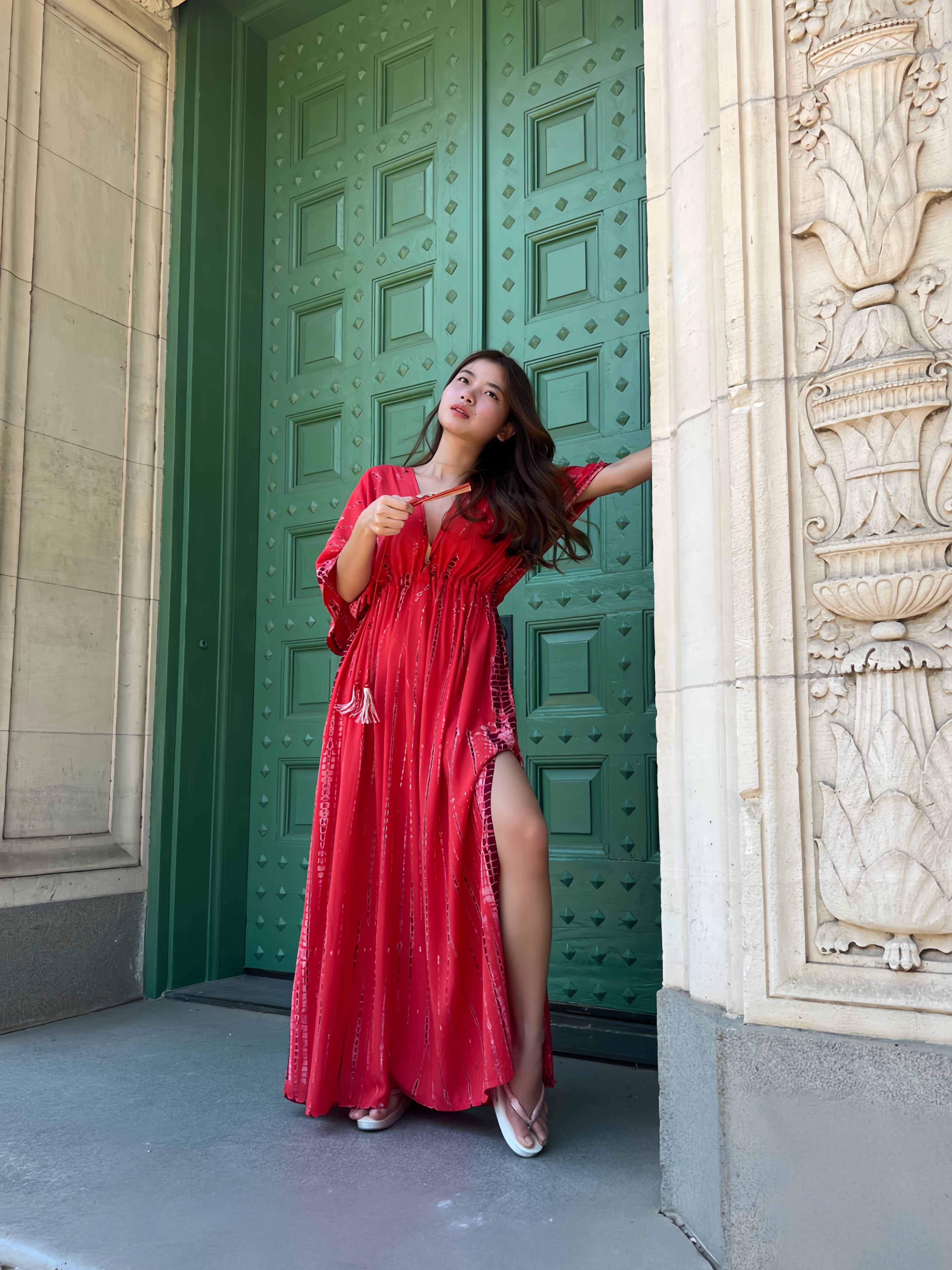 Shop the Red Tie-Dye Kaftan Maxi Dress - Perfect for Any Occasion with Coco de Chom?