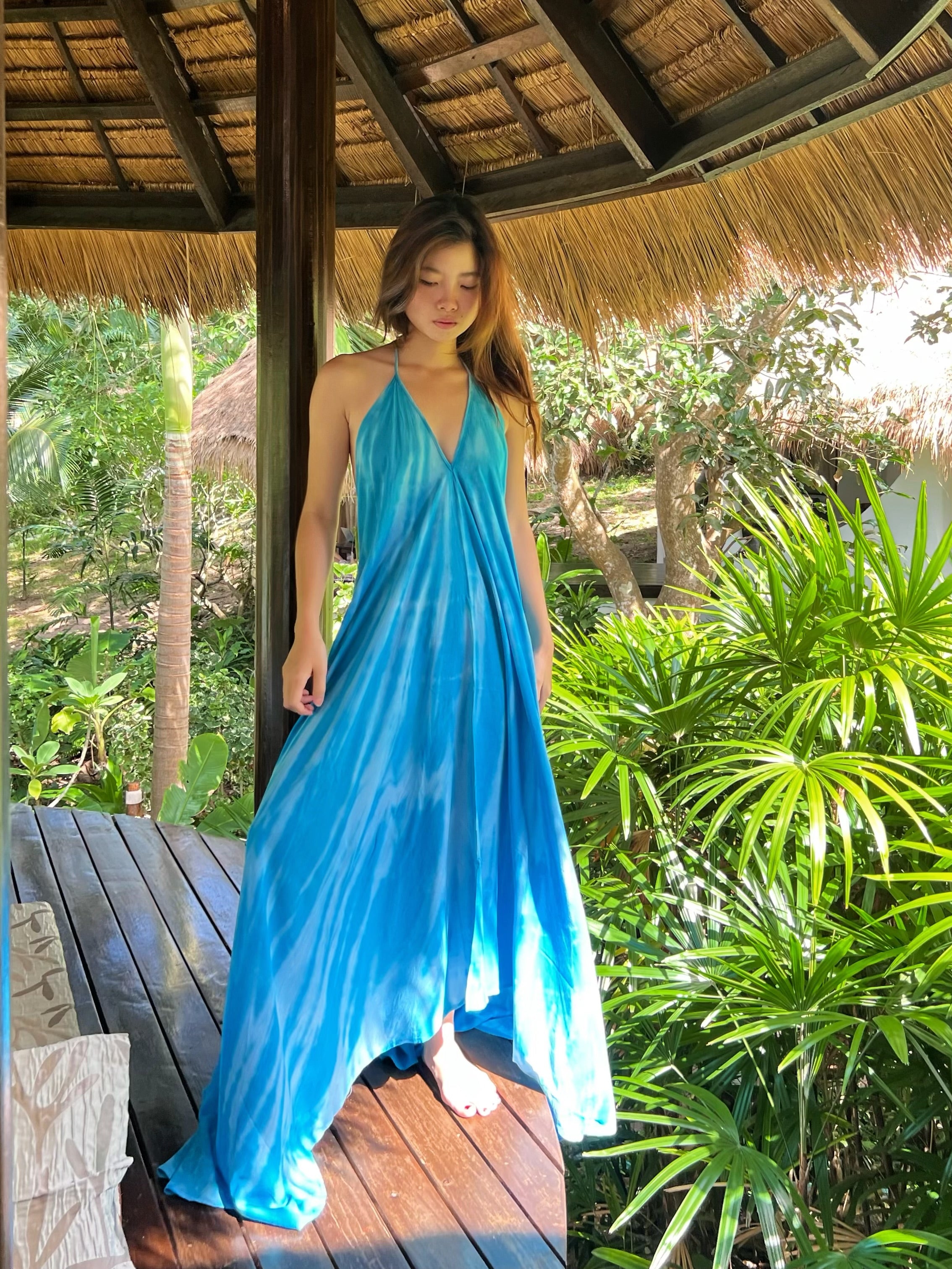 Flamingo Tie Dye Maxi Dress - Bright Blue