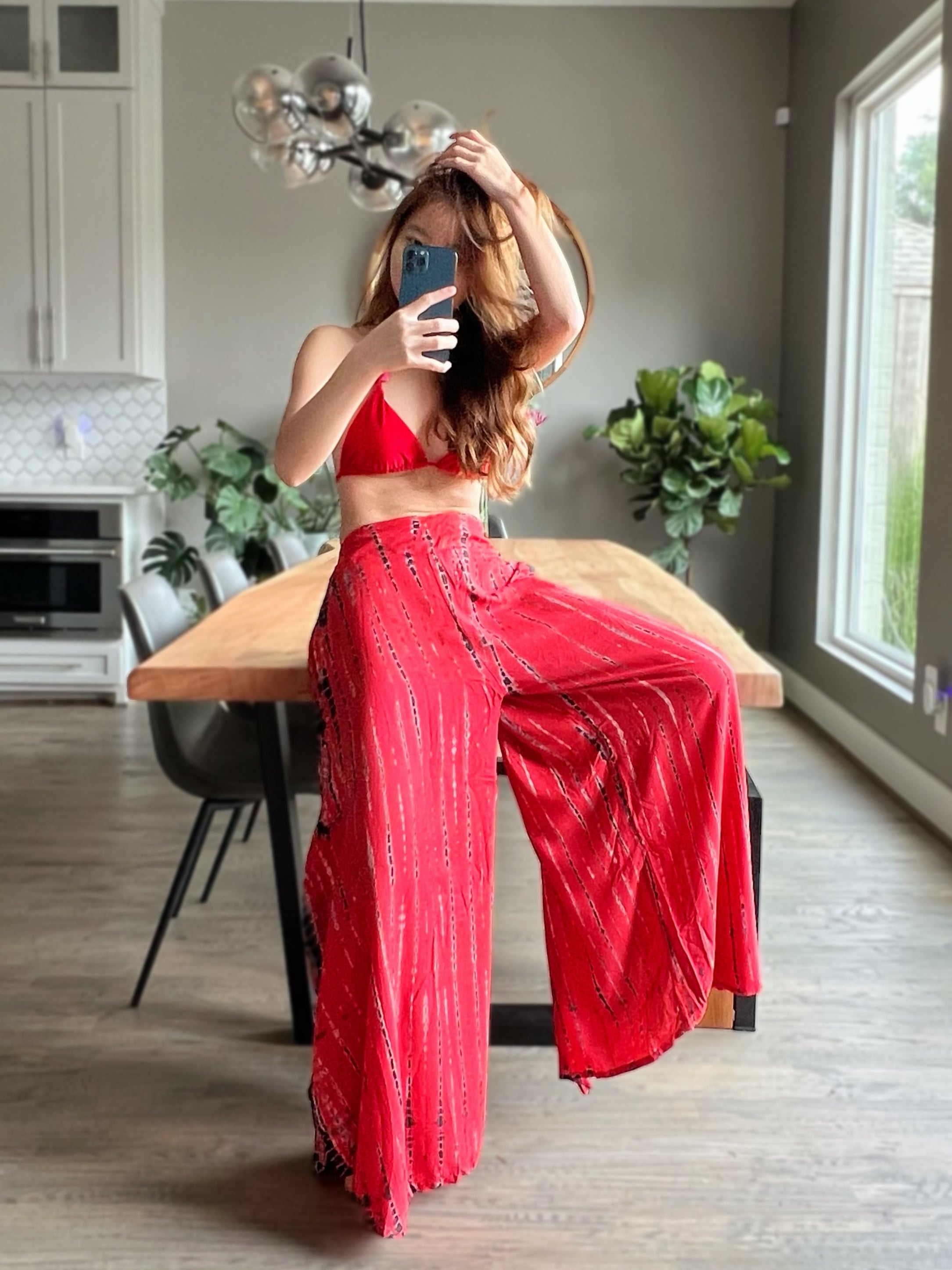 Maya Tie Dye Wide-Leg Pants - Red