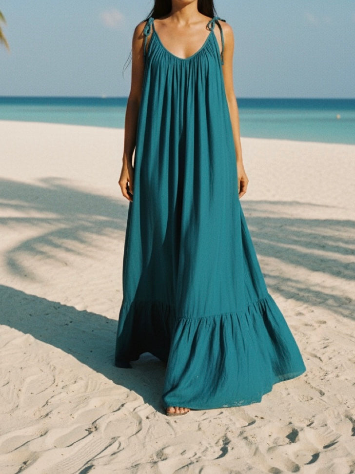 Vestido largo sin espalda Mali - Verde azulado